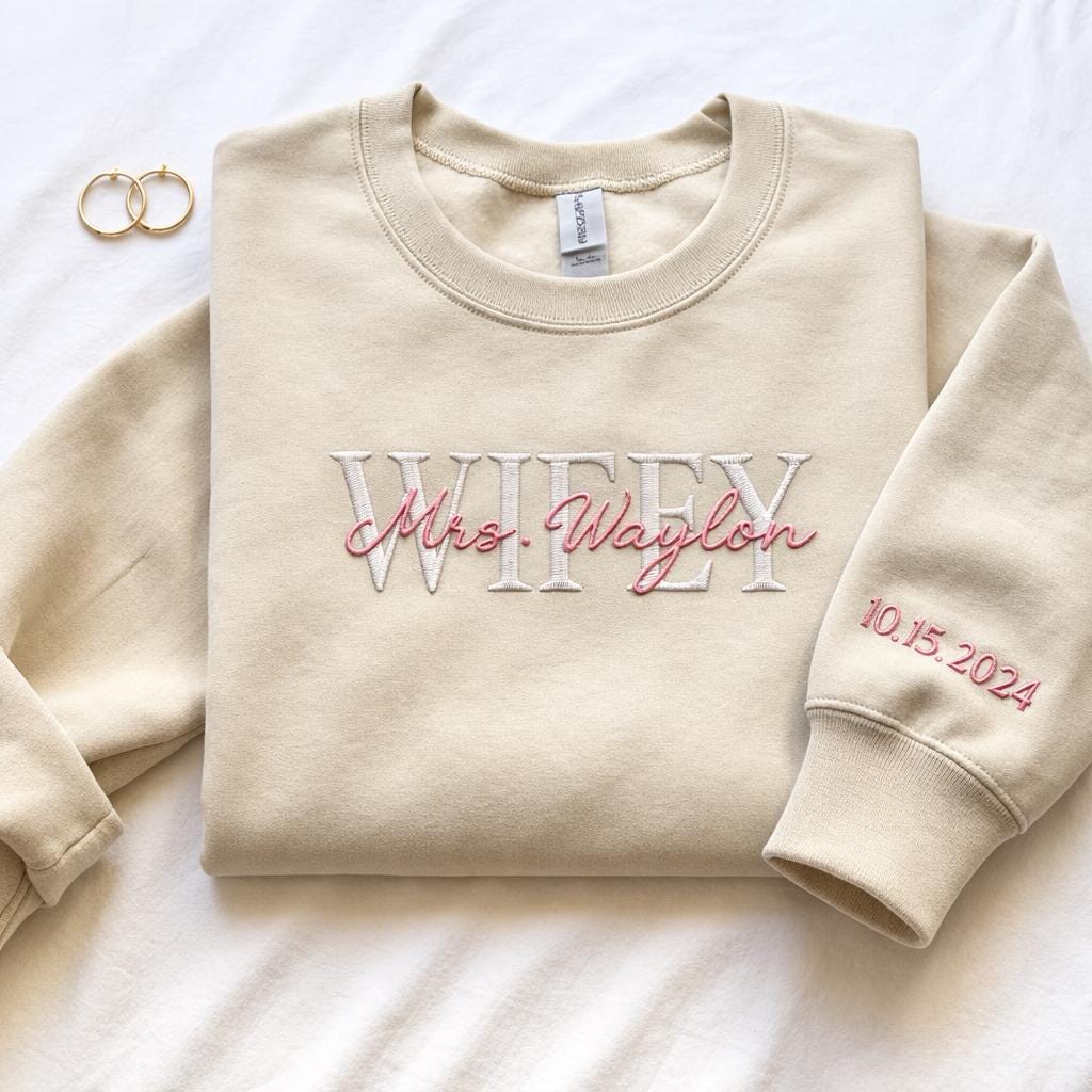 Personalised Embroidered Matching Sweatshirt, Wifey Hubby Wedding Sweatshirt, Anniversary Couple Sweatshirt, Engagement Gift for Bride To Be