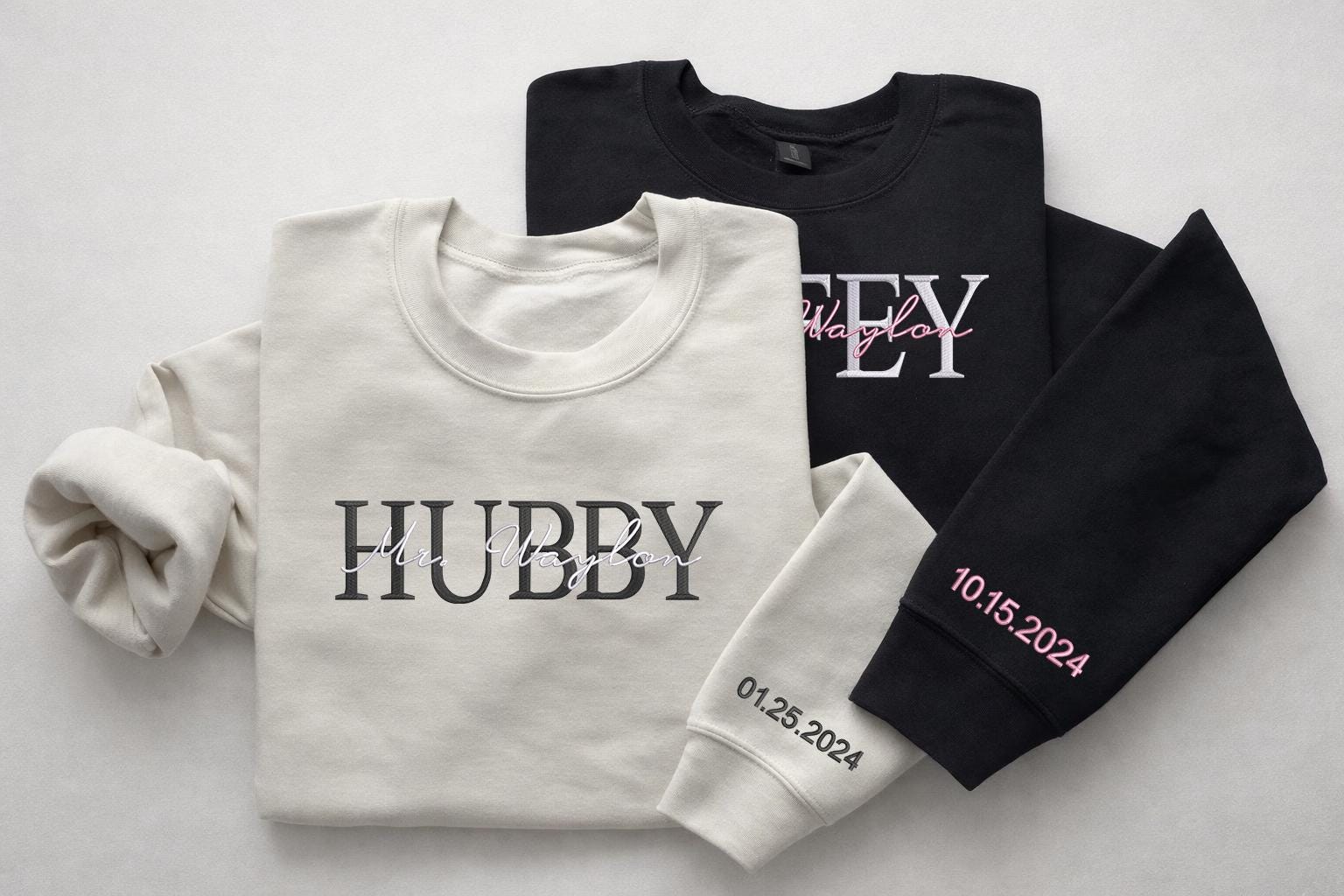 Personalised Embroidered Matching Sweatshirt, Wifey Hubby Wedding Sweatshirt, Anniversary Couple Sweatshirt, Engagement Gift for Bride To Be