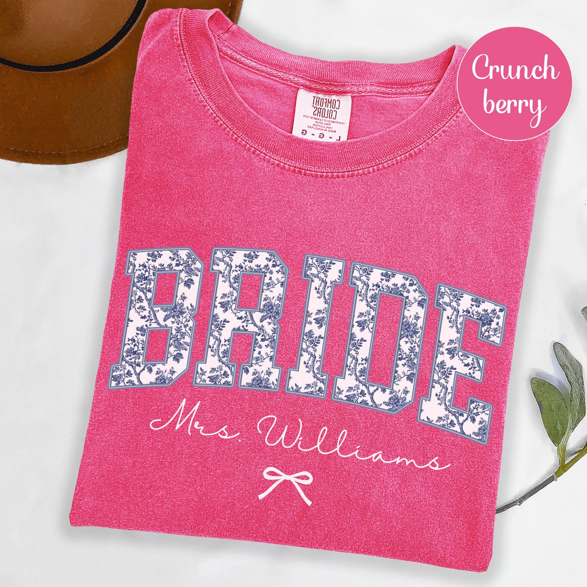 Custom Bride Shirt Blue Toile, Personalized Mrs Name Bridal Shower Gift, Chinoiserie Bride Tee, Engagement Day Getting Ready, Bachelorette
