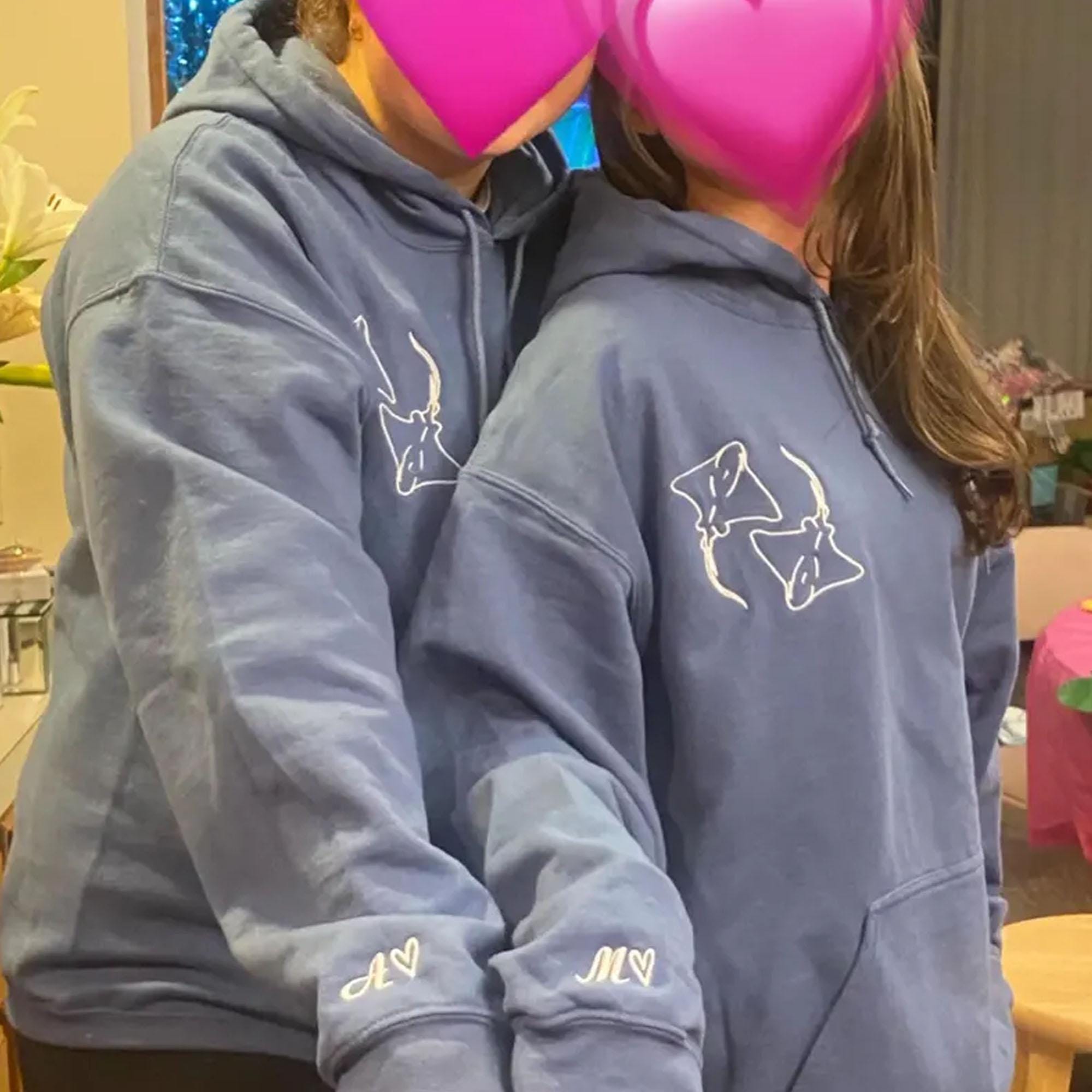 Stingray Sweatshirt, Embroidered Couple Matching Sweaters, Custom Anniversary Date Hoodie, Personalized Couple Gift, Unique Valentines Gift