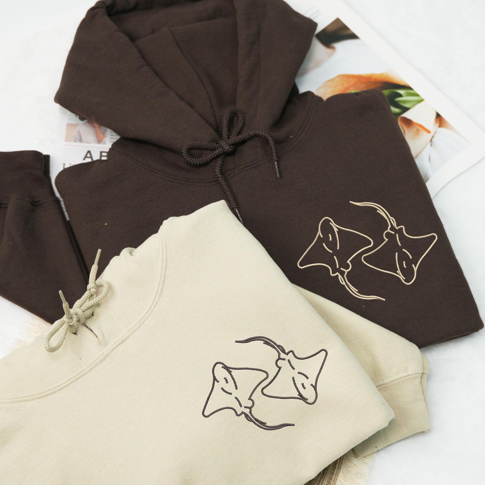 Stingray Sweatshirt, Embroidered Couple Matching Sweaters, Custom Anniversary Date Hoodie, Personalized Couple Gift, Unique Valentines Gift