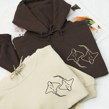 Stingray Sweatshirt, Embroidered Couple Matching Sweaters, Custom Anniversary Date Hoodie, Personalized Couple Gift, Unique Valentines Gift