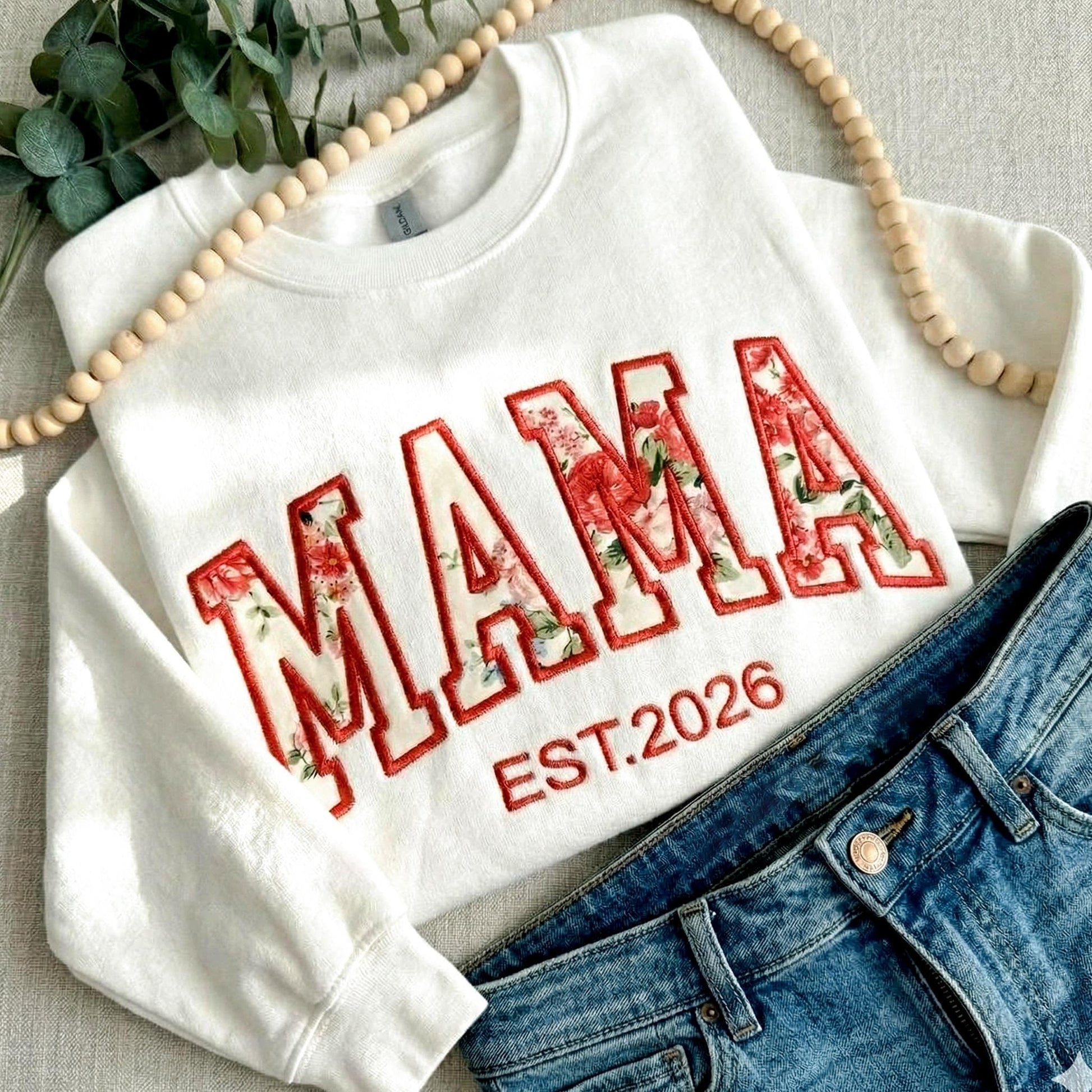 Custom Embroidered mama Sweatshirt, MAMA Floral Applique Sweatshirt, Grandma Sweater, Gift For New Mama, Mother's Day Gift,Mom Gift
