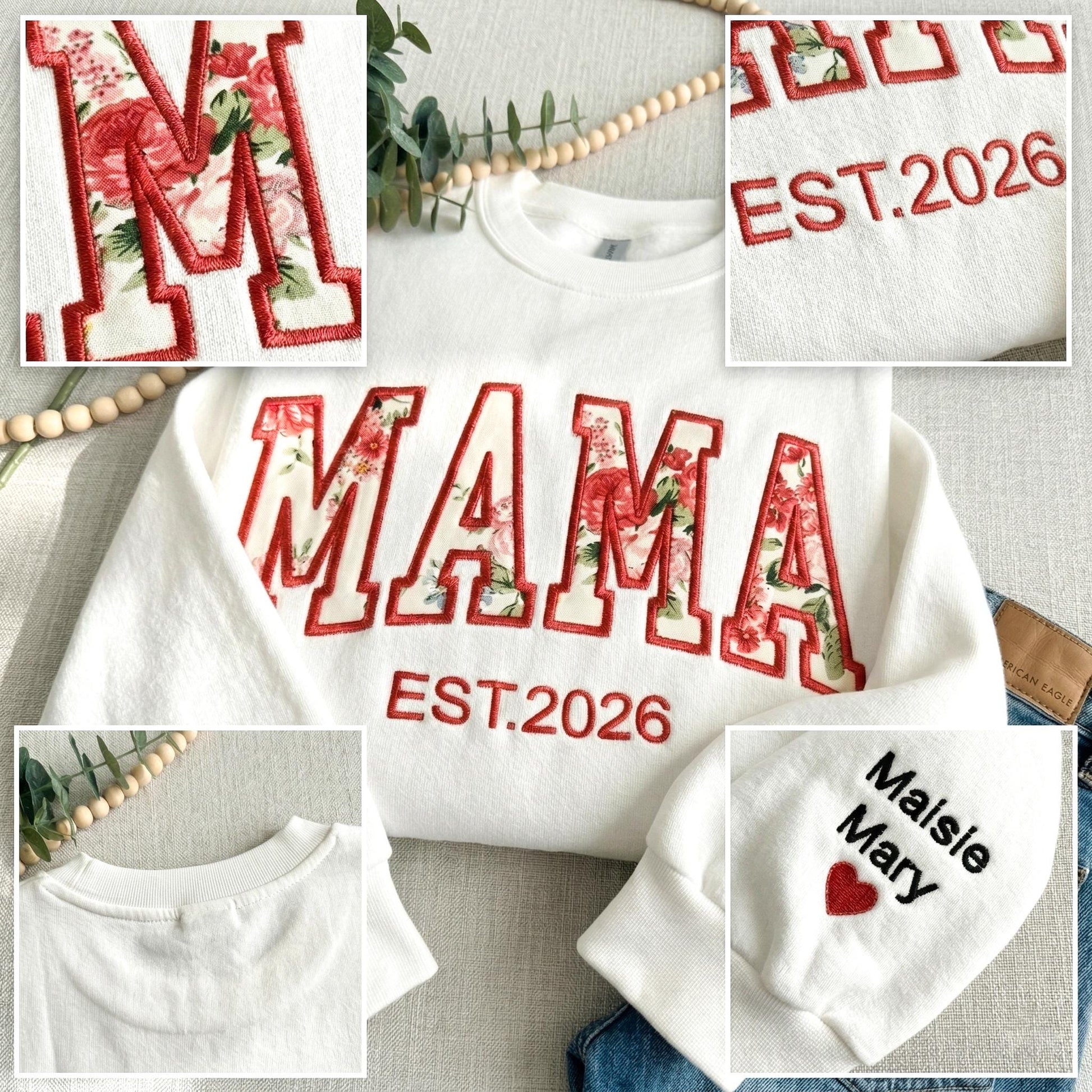 Custom Embroidered mama Sweatshirt, MAMA Floral Applique Sweatshirt, Grandma Sweater, Gift For New Mama, Mother's Day Gift,Mom Gift