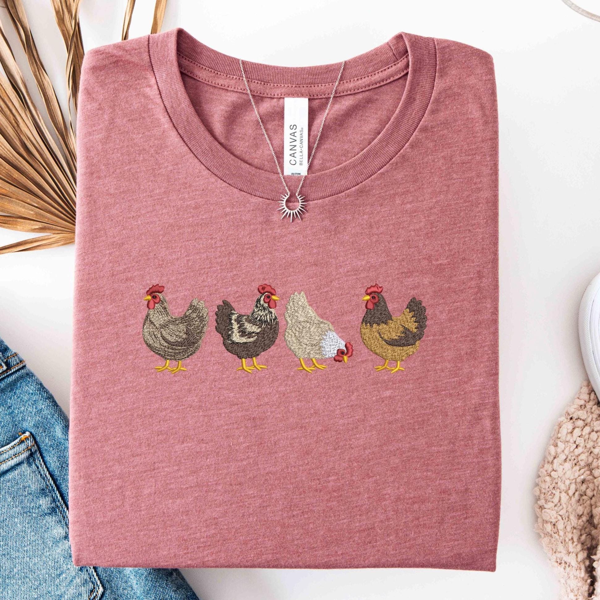 Embroidered Chicken Shirt, Farm Animal Sweatshirt, Cute Hen Graphic T-Shirt, Country Farmhouse Tee, Gift for Chicken Lovers, Farmer Gift