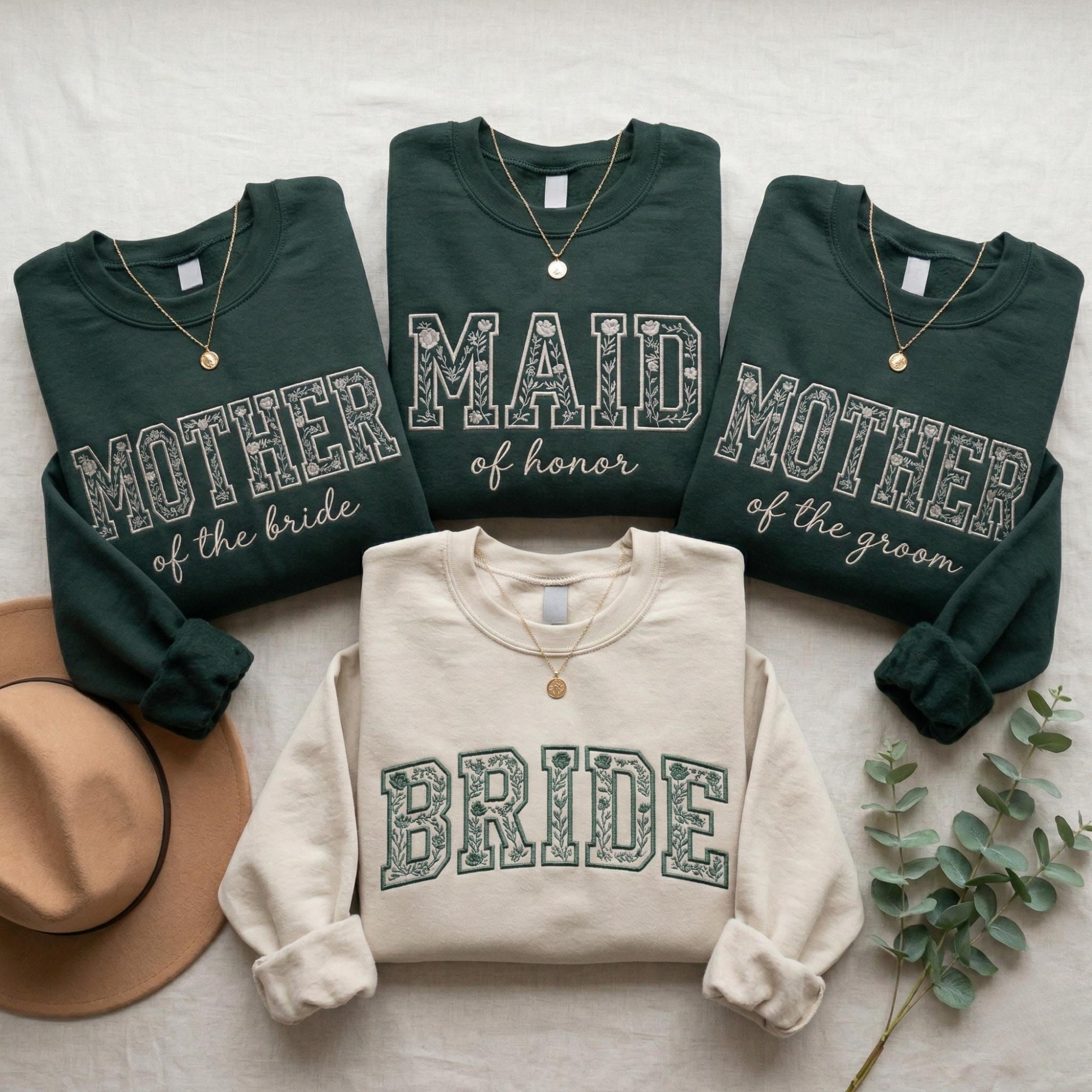 Embroidered Floral Wedding Sweatshirt, Mother of Bride/Groom Crewneck Tee