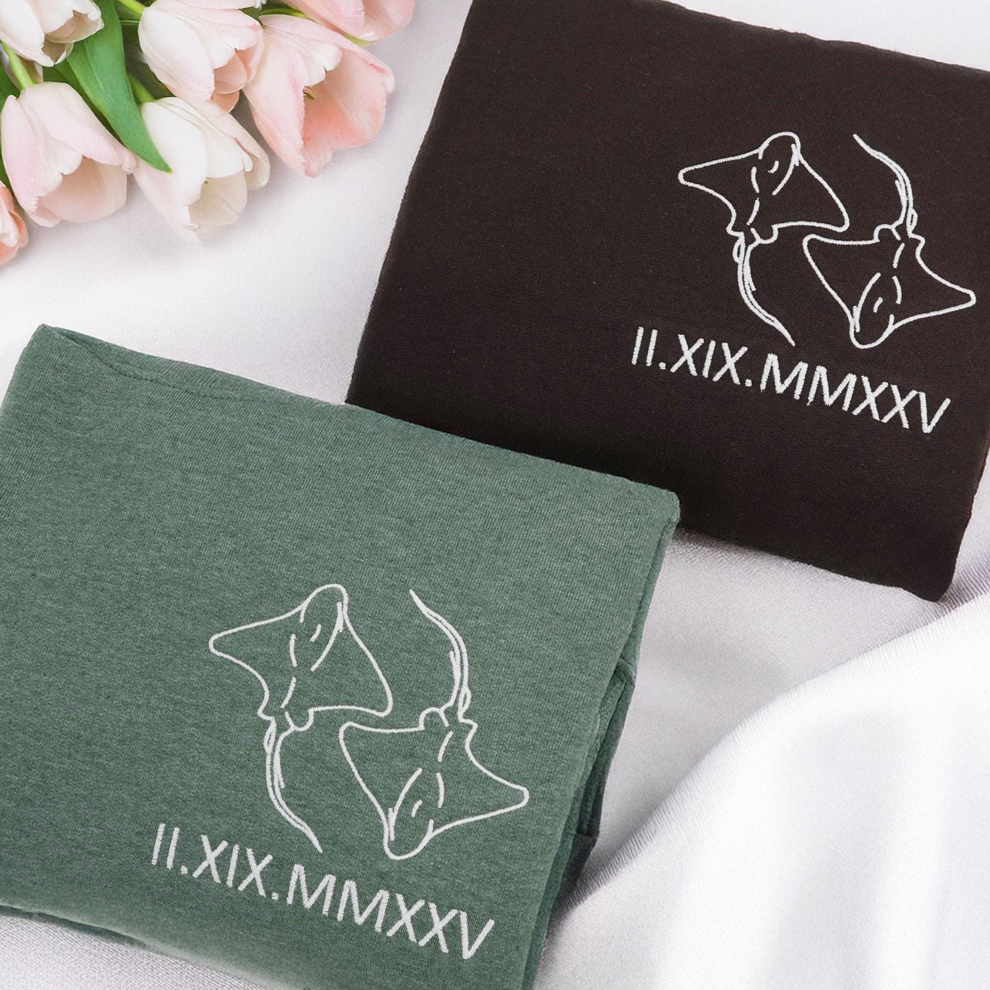 Stingray Sweatshirt, Embroidered Couple Matching Sweaters, Custom Anniversary Date Hoodie, Personalized Couple Gift, Unique Valentines Gift