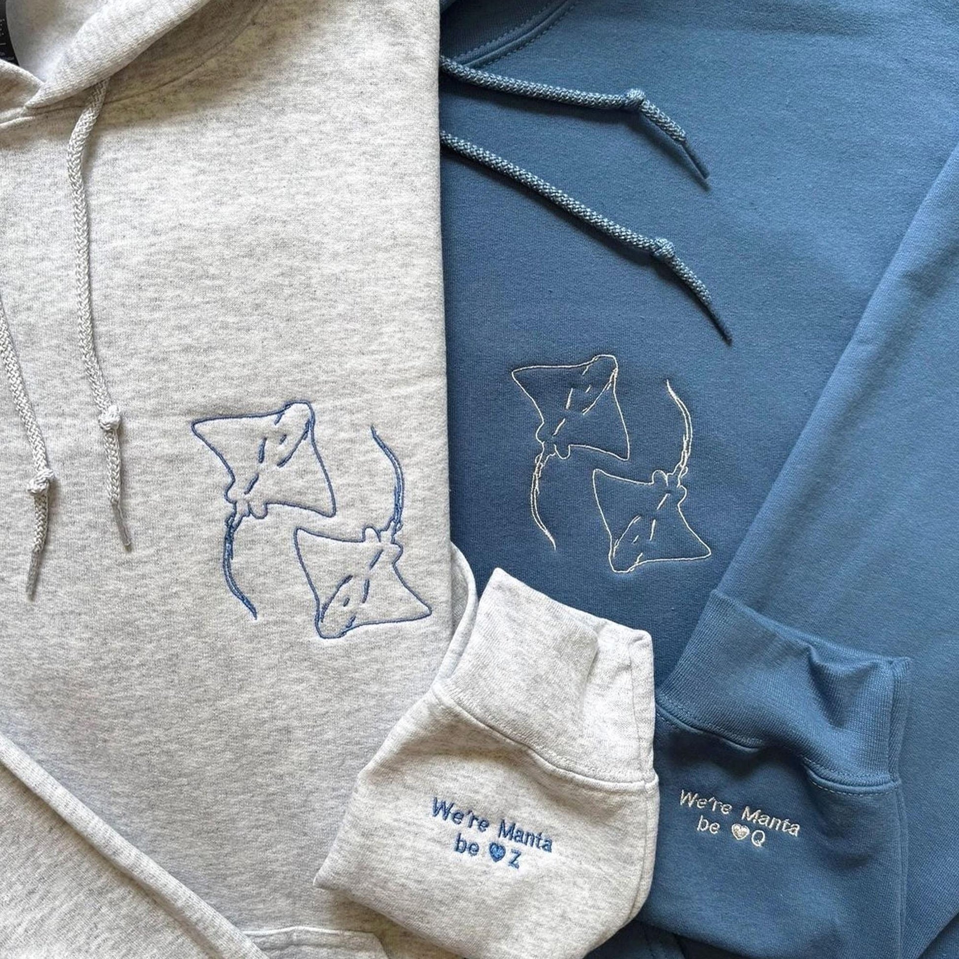 Stingray Sweatshirt, Embroidered Couple Matching Sweaters, Custom Anniversary Date Hoodie, Personalized Couple Gift, Unique Valentines Gift