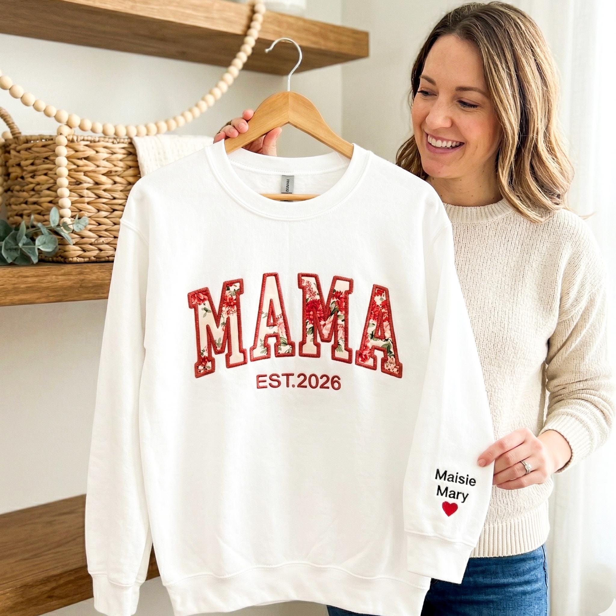 Custom Embroidered mama Sweatshirt, MAMA Floral Applique Sweatshirt, Grandma Sweater, Gift For New Mama, Mother's Day Gift,Mom Gift