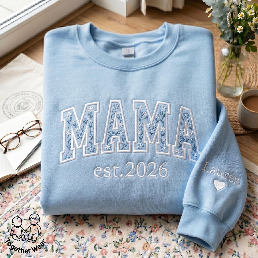 EMBROIDERED Floral Mama Sweatshirt, Mama Est Year Sweater, Custom Name Mom Shirt, Mothers Day Shirt, Mama Shirt, Gift for Mama