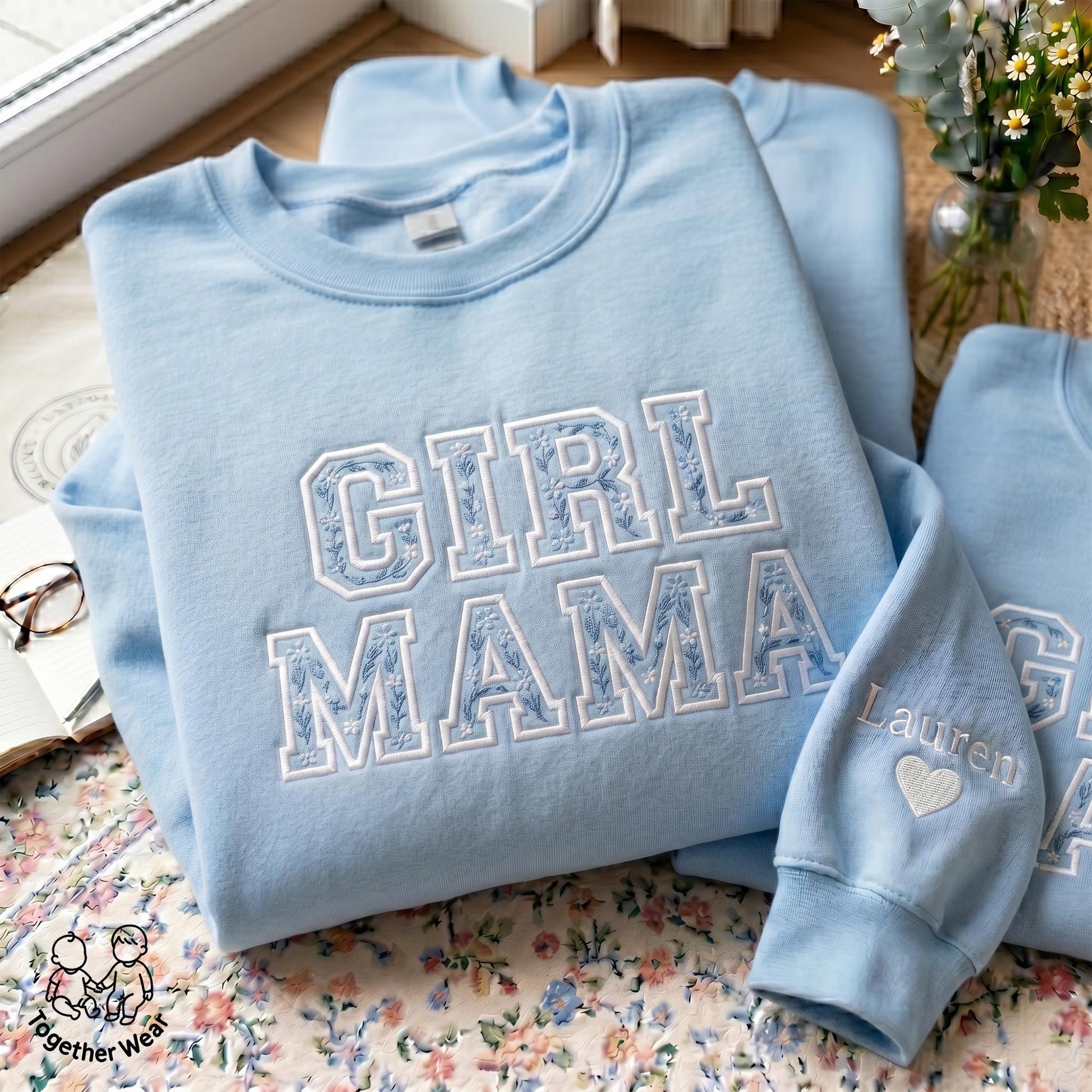 EMBROIDERED Girl Mama Sweatshirt, Floral Mom Of Girls Sweater, Mothers Day Shirt, Mom Crewneck, New Mama Shirt, Birthday Mommy Gift