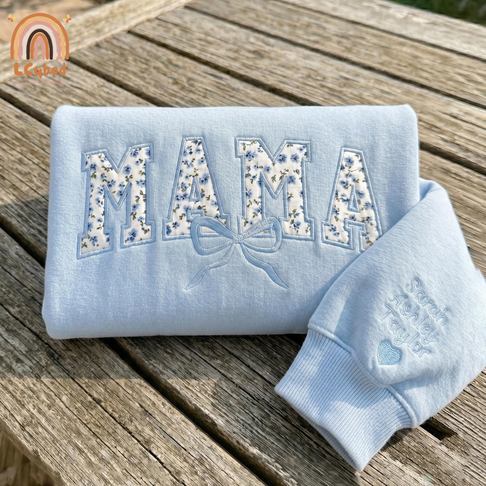 Embroidered Floral Mama Sweatshirt, Personalized Kid Name Applique Tee, Mother Life Shirt, Mom's Birthday Gift, Motherhood Apparel