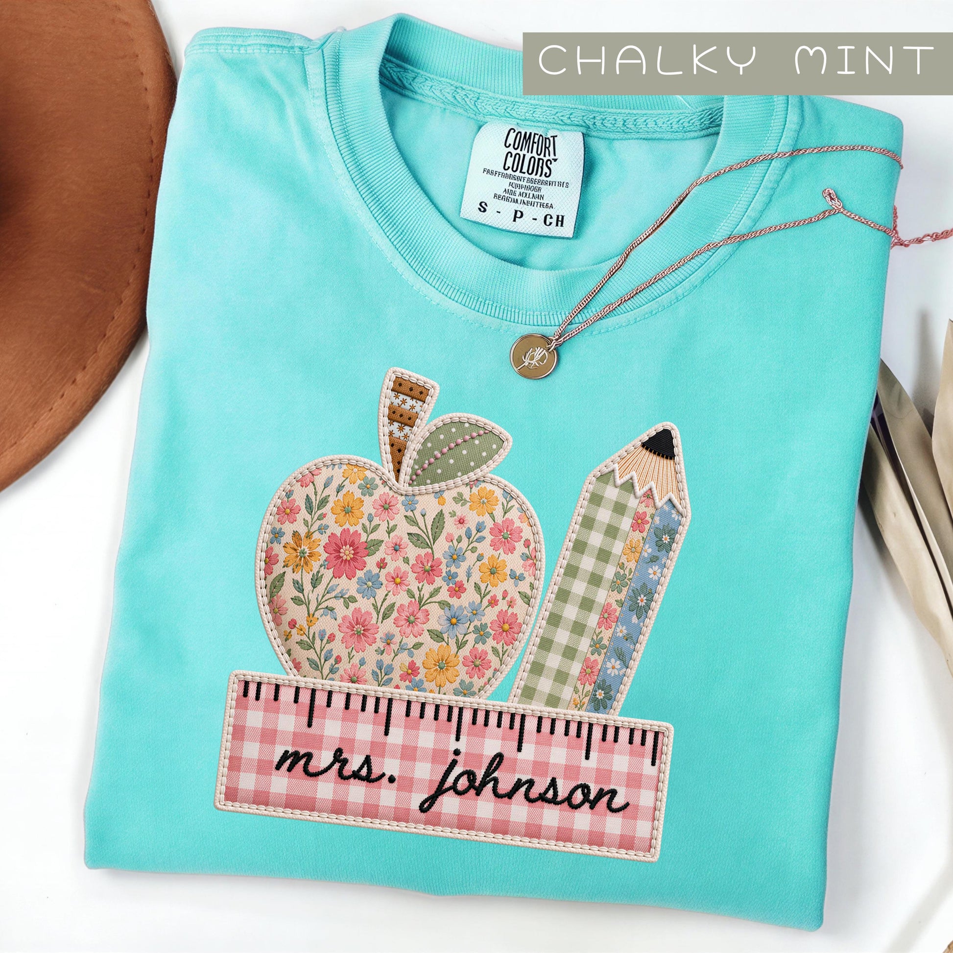 Comfort Colors® Personalized Teacher Name Shirt, Faux Embroidered Teacher Tee, Custom Teacher Gift, Back To School, Teacher Team Shirts