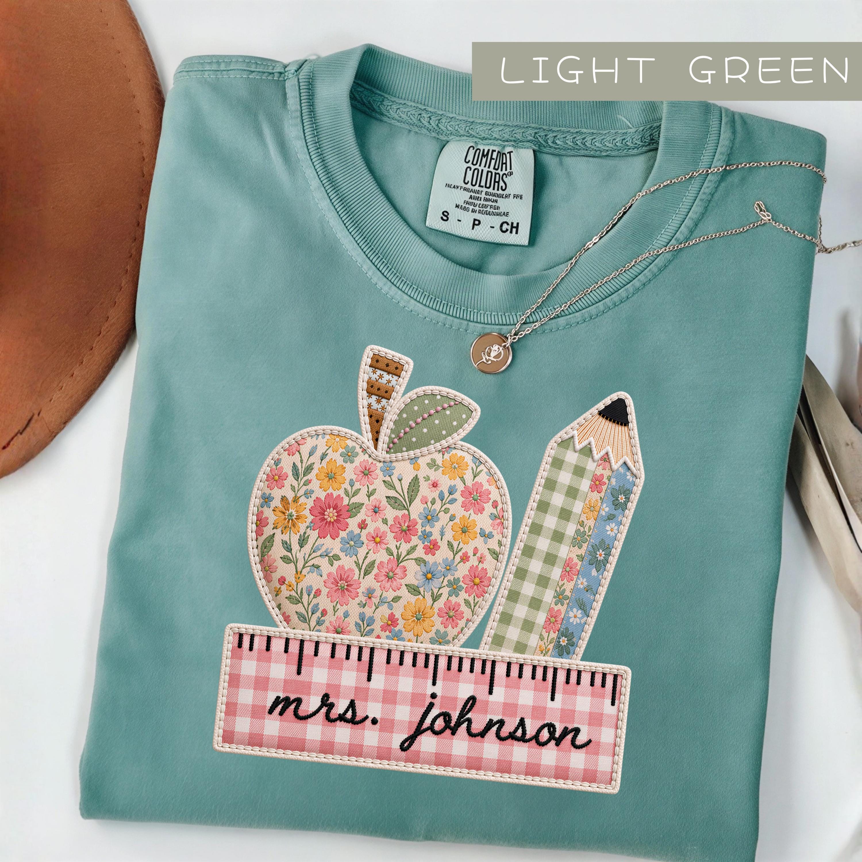 Comfort Colors® Personalized Teacher Name Shirt, Faux Embroidered Teacher Tee, Custom Teacher Gift, Back To School, Teacher Team Shirts
