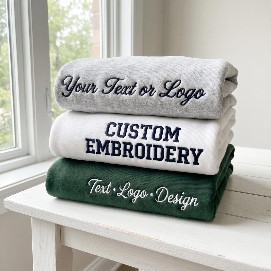 Sweatshirts Embroidery Custom - Personalized Your Text Logo Sweatshirt - Minimalist Anniversary Birthday Wedding Couple Gift