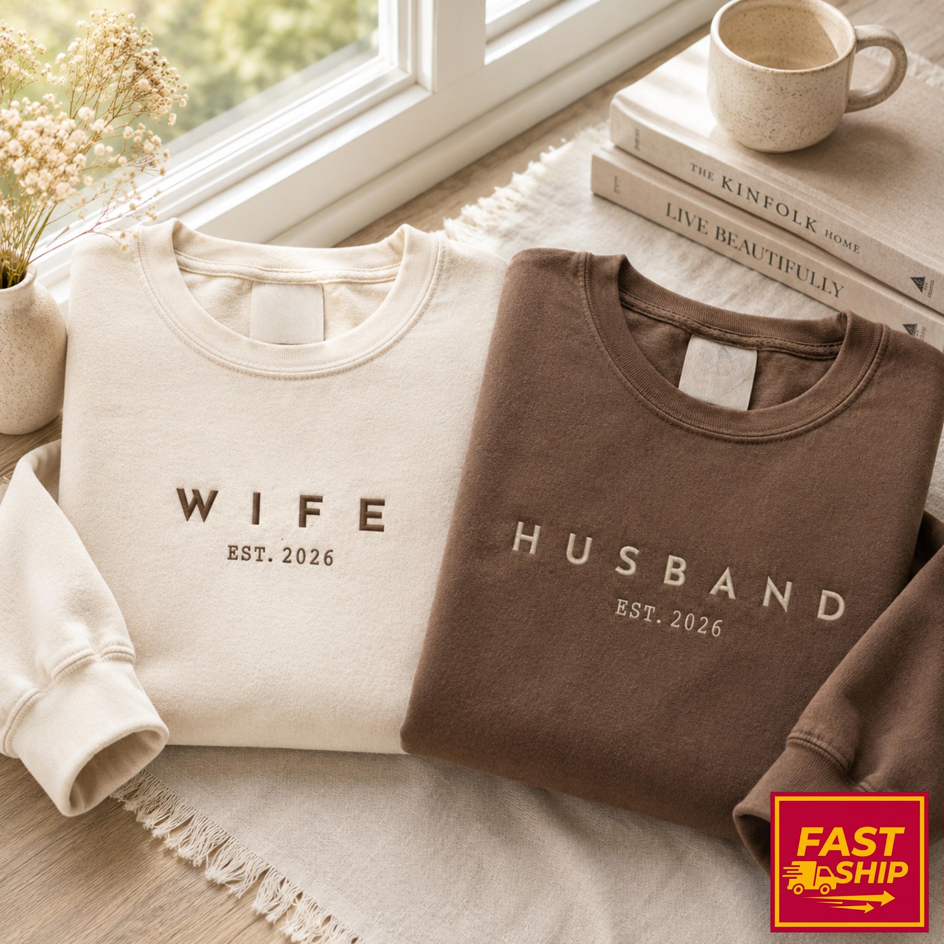 Embroidered Personalized Husband and Wife Matching SweatShirt, Honeymooning T-shirt, Newlyweds, Wedding Gifts, Anniversary Couple Gift