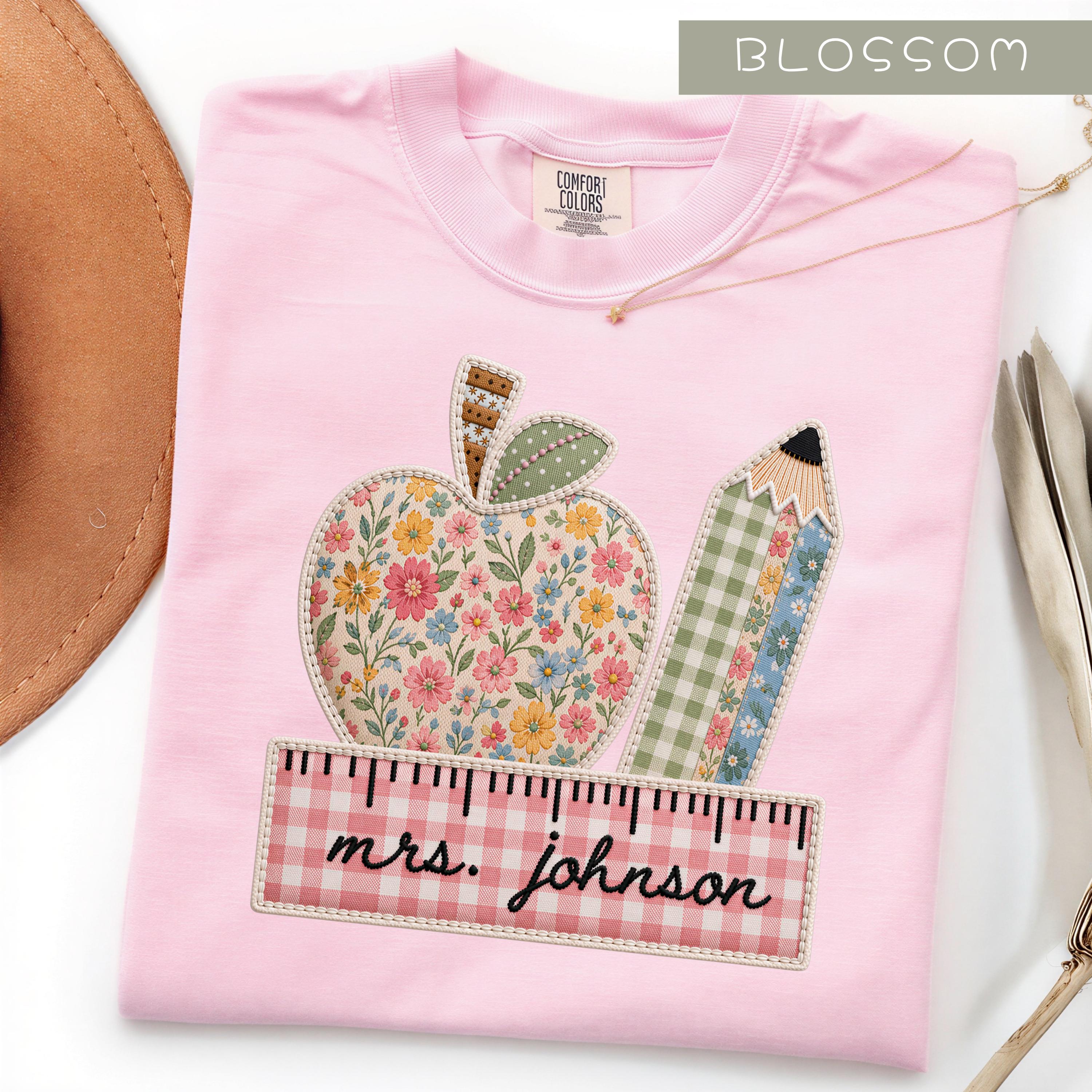Comfort Colors® Personalized Teacher Name Shirt, Faux Embroidered Teacher Tee, Custom Teacher Gift, Back To School, Teacher Team Shirts