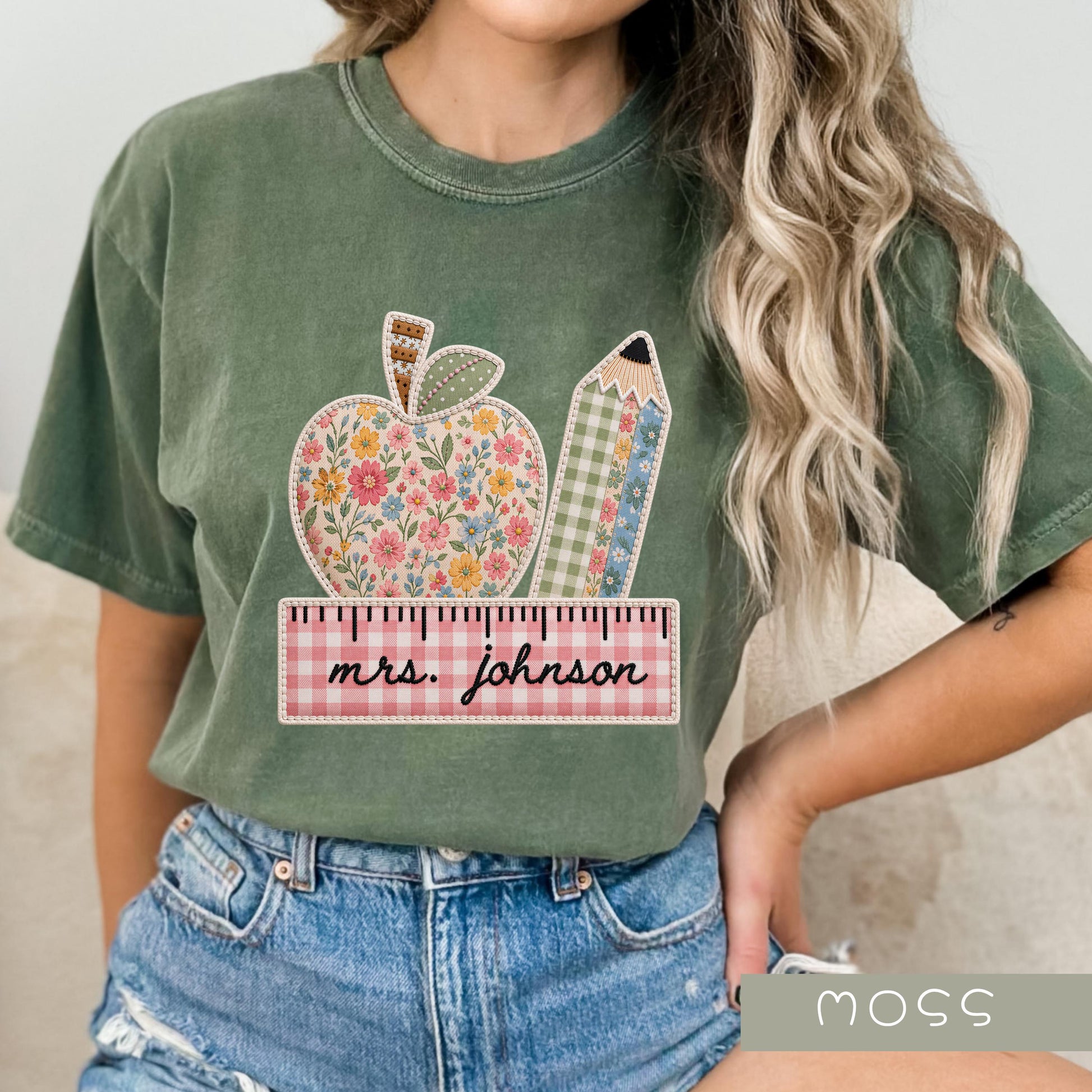 Comfort Colors® Personalized Teacher Name Shirt, Faux Embroidered Teacher Tee, Custom Teacher Gift, Back To School, Teacher Team Shirts