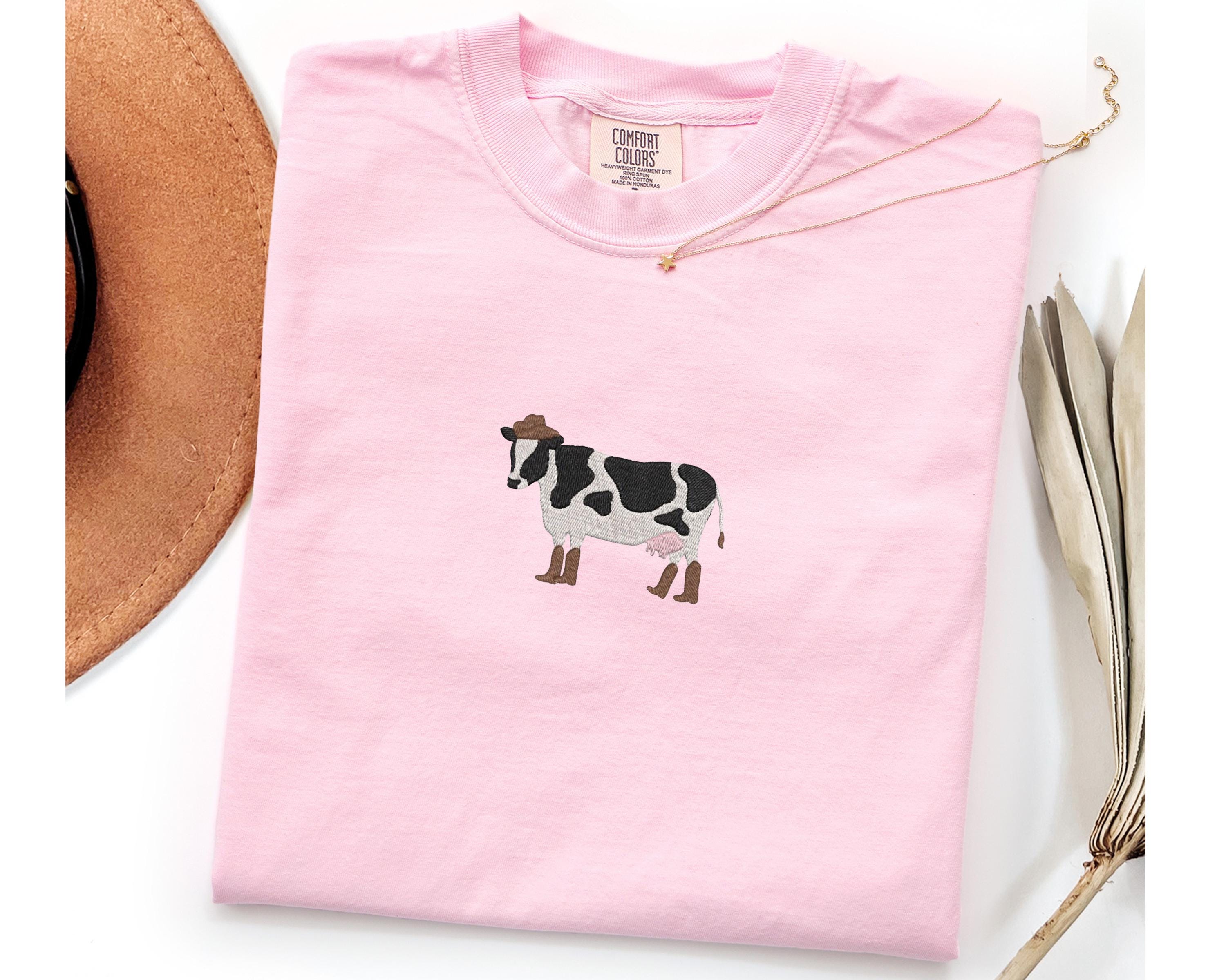 Cowboy Cow Embroidery Shirt, Cow in Boots Comfort Colors Shirt, Farm Embroidery Gift for Women & Men