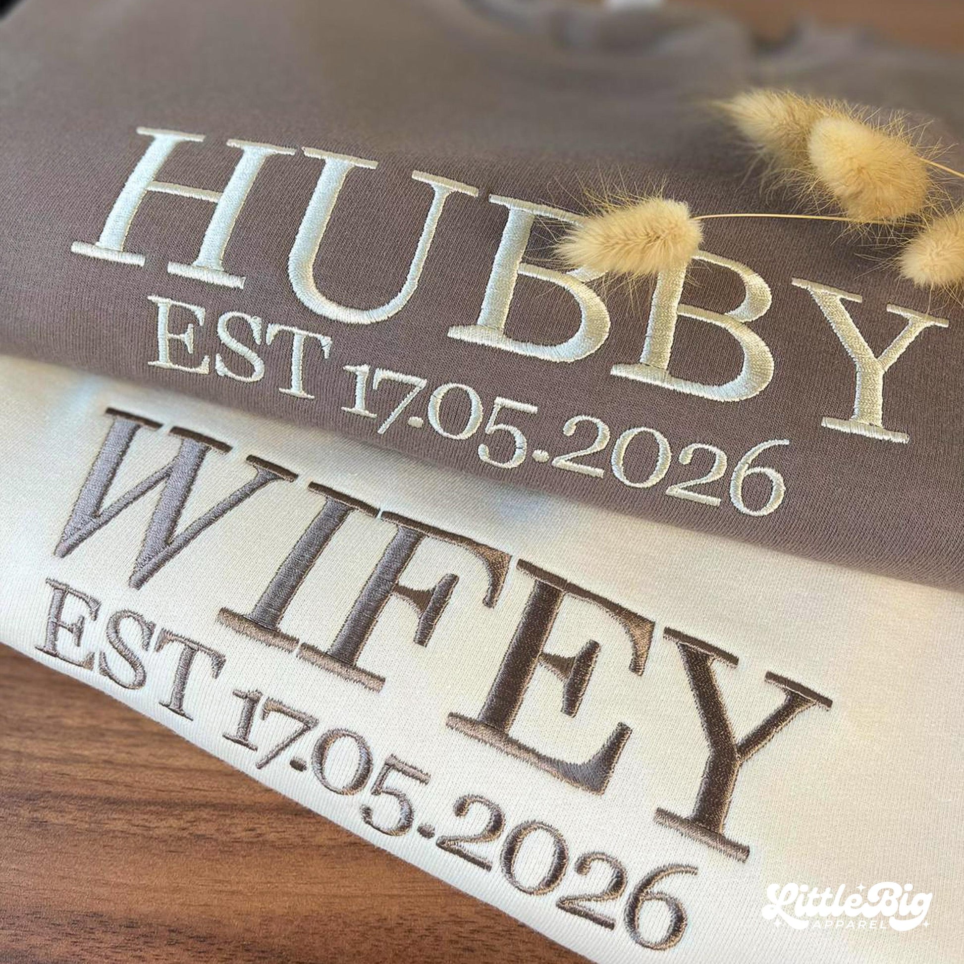 Custom Wifey and Hubby Embroidered Valentine Sweatshirt Matching Couples Jumper Mrs and Mrs Girlfriend Gift Unisex Wedding Gift Crewneck