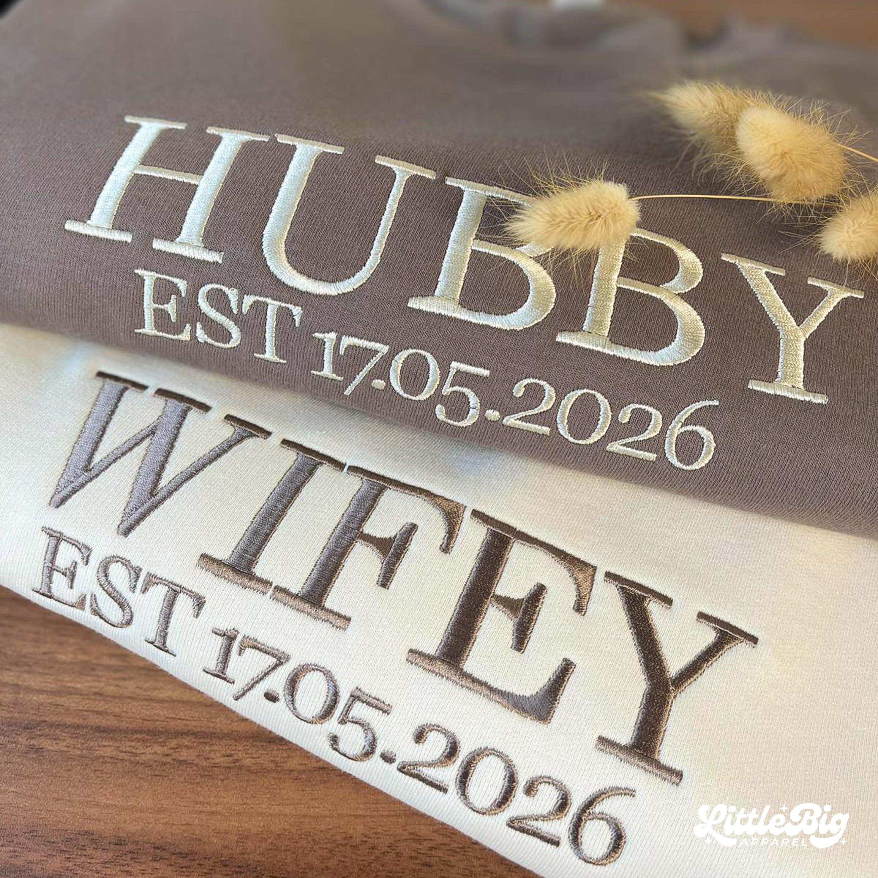 Custom Wifey and Hubby Embroidered Valentine Sweatshirt Matching Couples Jumper Mrs and Mrs Girlfriend Gift Unisex Wedding Gift Crewneck