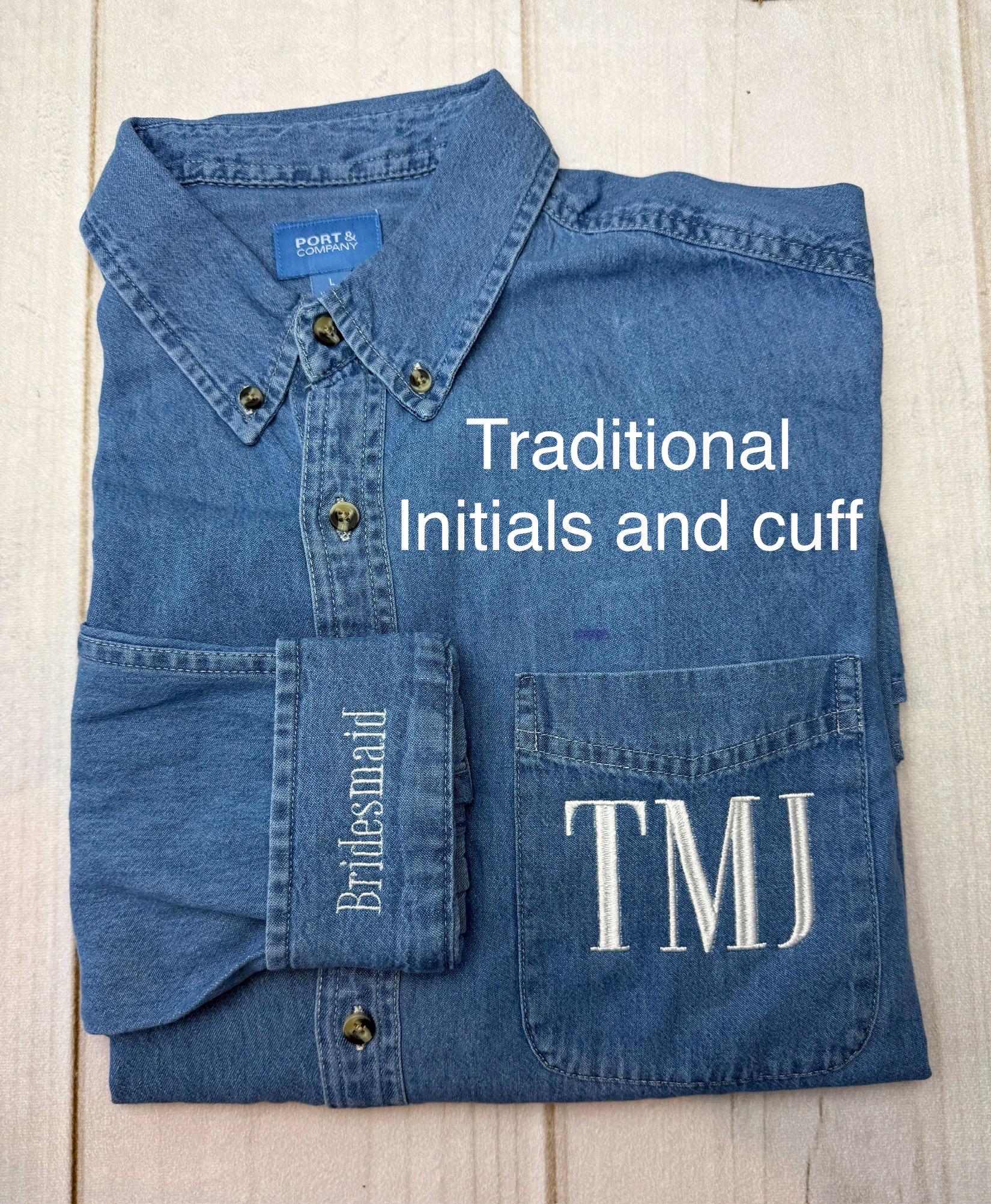 Wedding Party Shirts | Embroidered Pocket + Optional Cuff l Denim Shirts | Mother of the Bride - Bridesmaids | Button Down Shirt