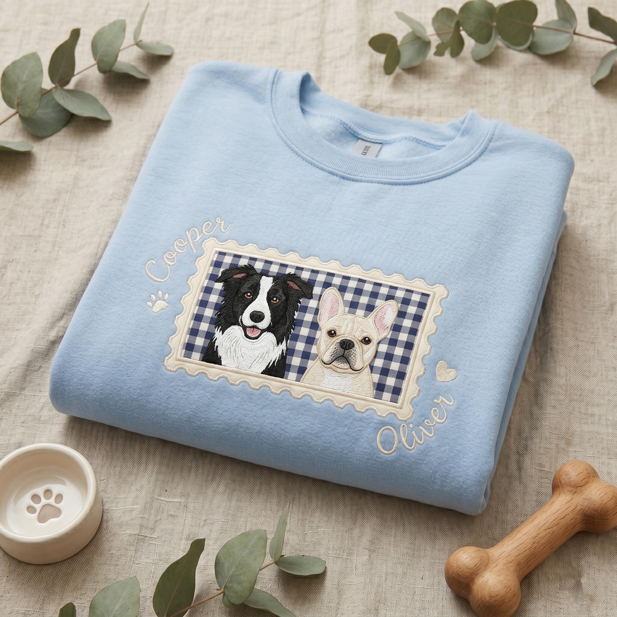 Custom Pet Portrait Embroidered Sweatshirt, Personalized Stamp Coquette Cat Shirt, Applique Dog Mom Shirt, Custom Photo Tee, Pet Lover Gift