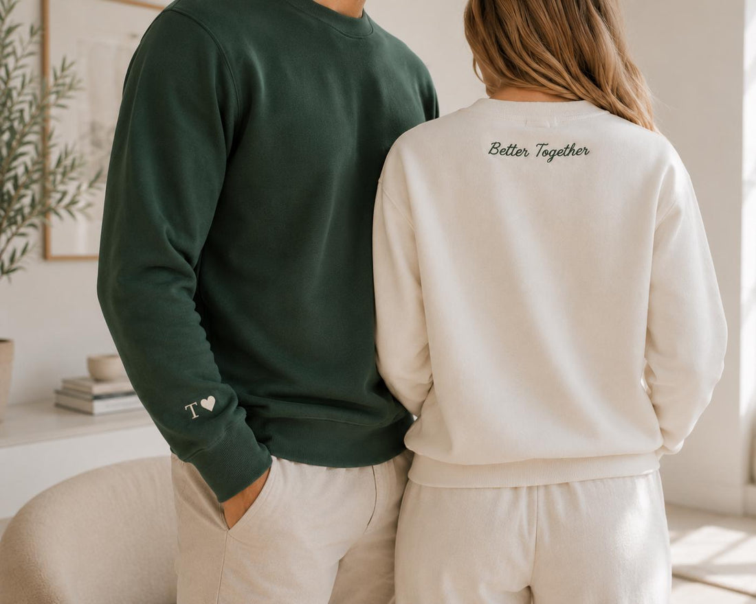 Custom Embroidered Initial Heart sleeve sweater, tshirt, jumper, Personalized Valentines Sweatshirt, Embroidered Couples Outfit