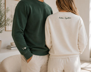 Custom Embroidered Initial Heart sleeve sweater, tshirt, jumper, Personalized Valentines Sweatshirt, Embroidered Couples Outfit