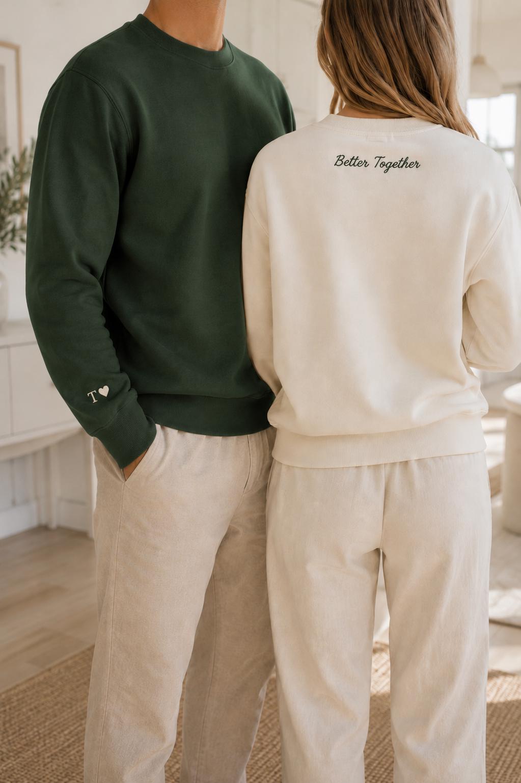 Custom Embroidered Initial Heart sleeve sweater, tshirt, jumper, Personalized Valentines Sweatshirt, Embroidered Couples Outfit