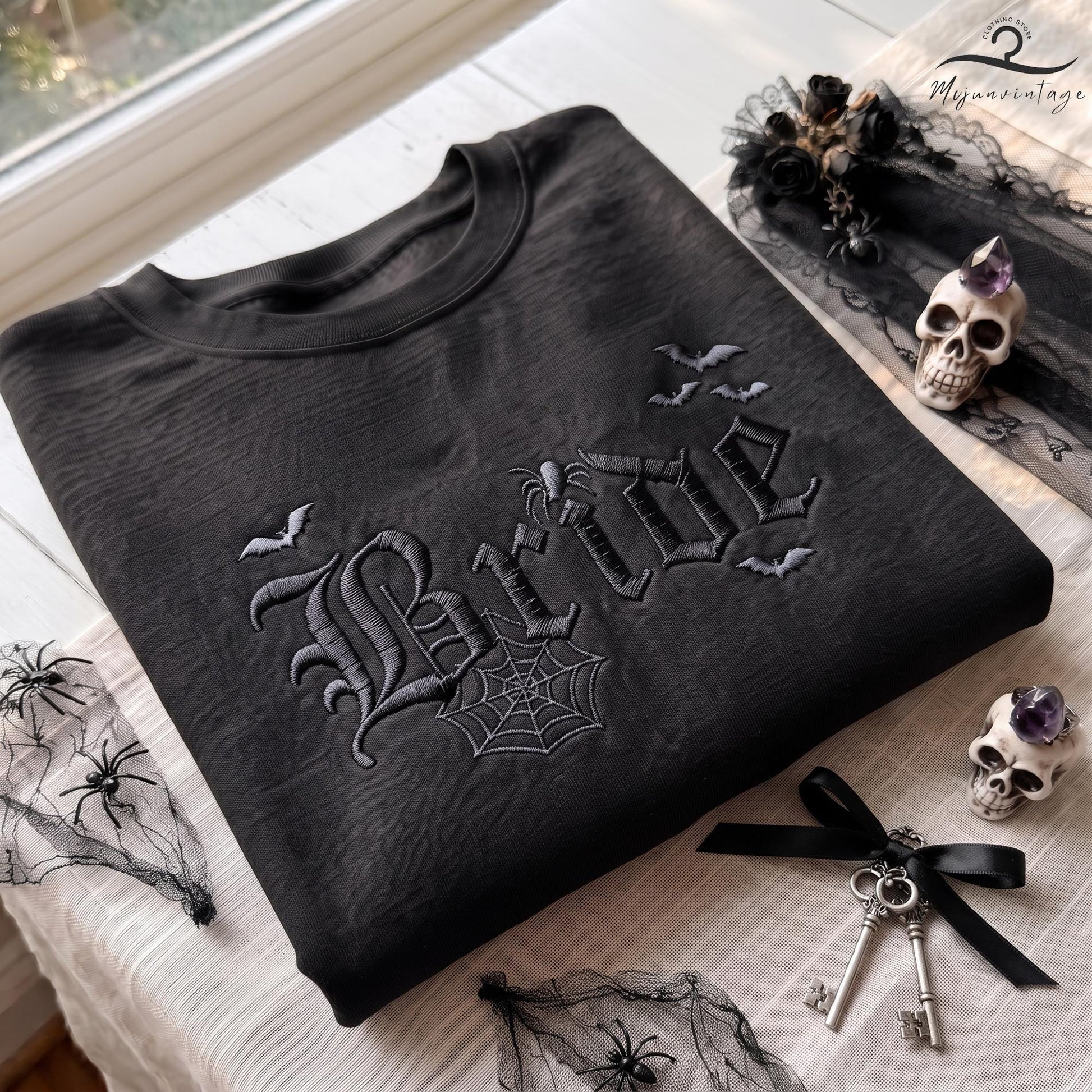 EMBROIDERED Halloween Bride Shirt, Spooky Wedding T-Shirt, Funny Engagement Shirt, Bride To Be Halloween T-Shirt, Witchy Bachelorette Gift