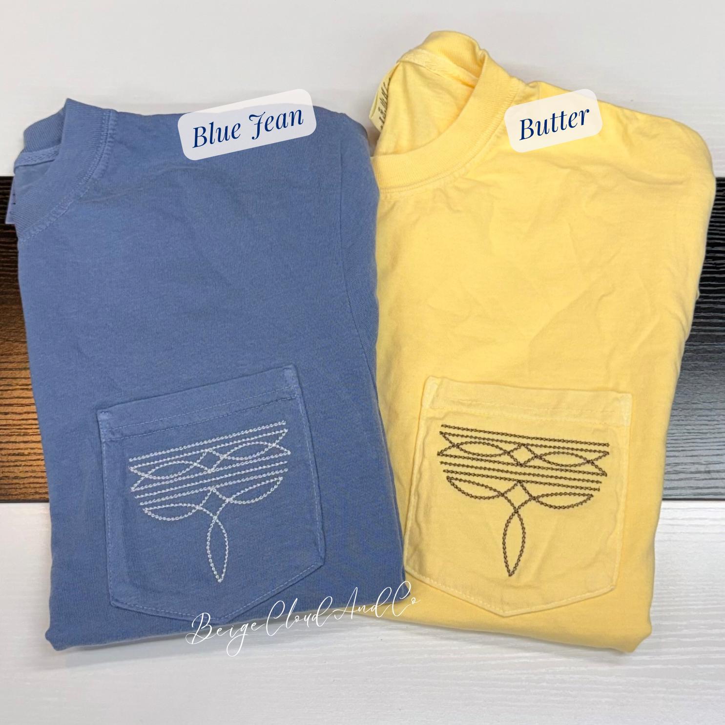 Western Comfort Colors Pocket Embroidered Shirt, Western Boot Stitch Tee, Minimal Western T-Shirt, Country Gift for Her, Cowgirl Top