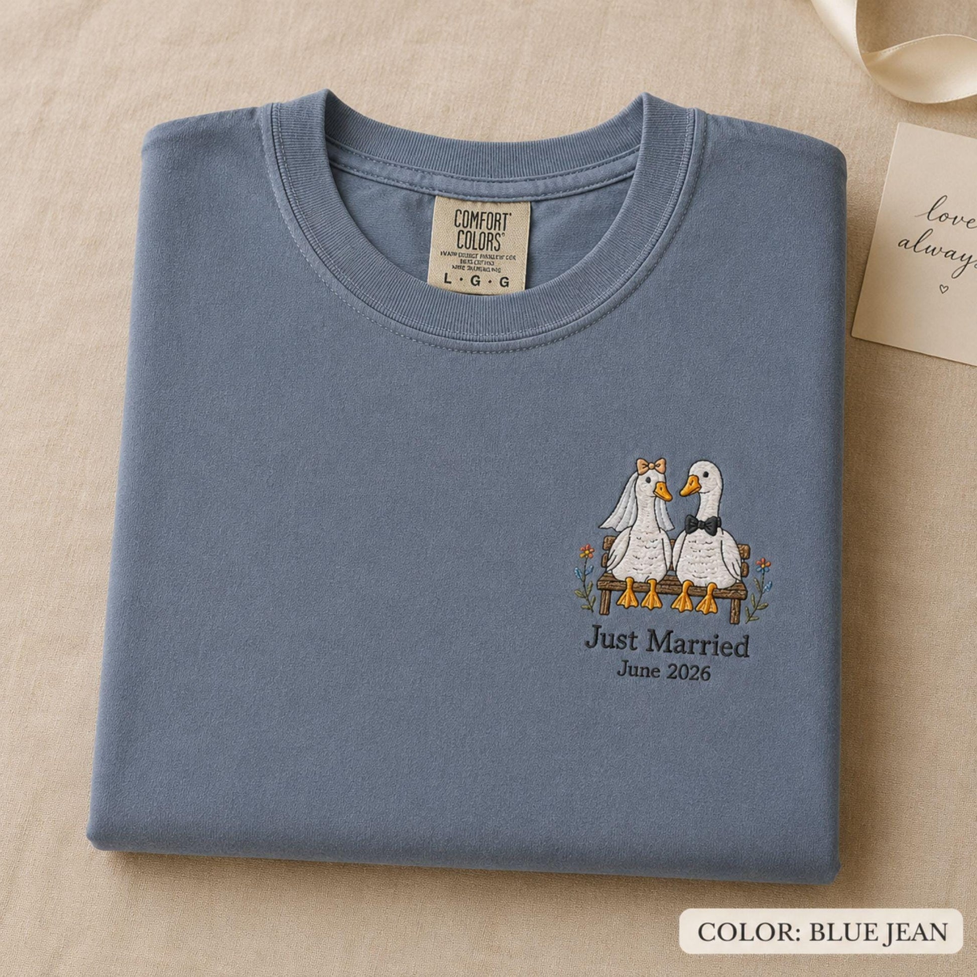Embroidered Comfort Colors Goose Wedding Shirt, Custom Just Married Tee, Personalized Couple Gift, Anniversary Shirt