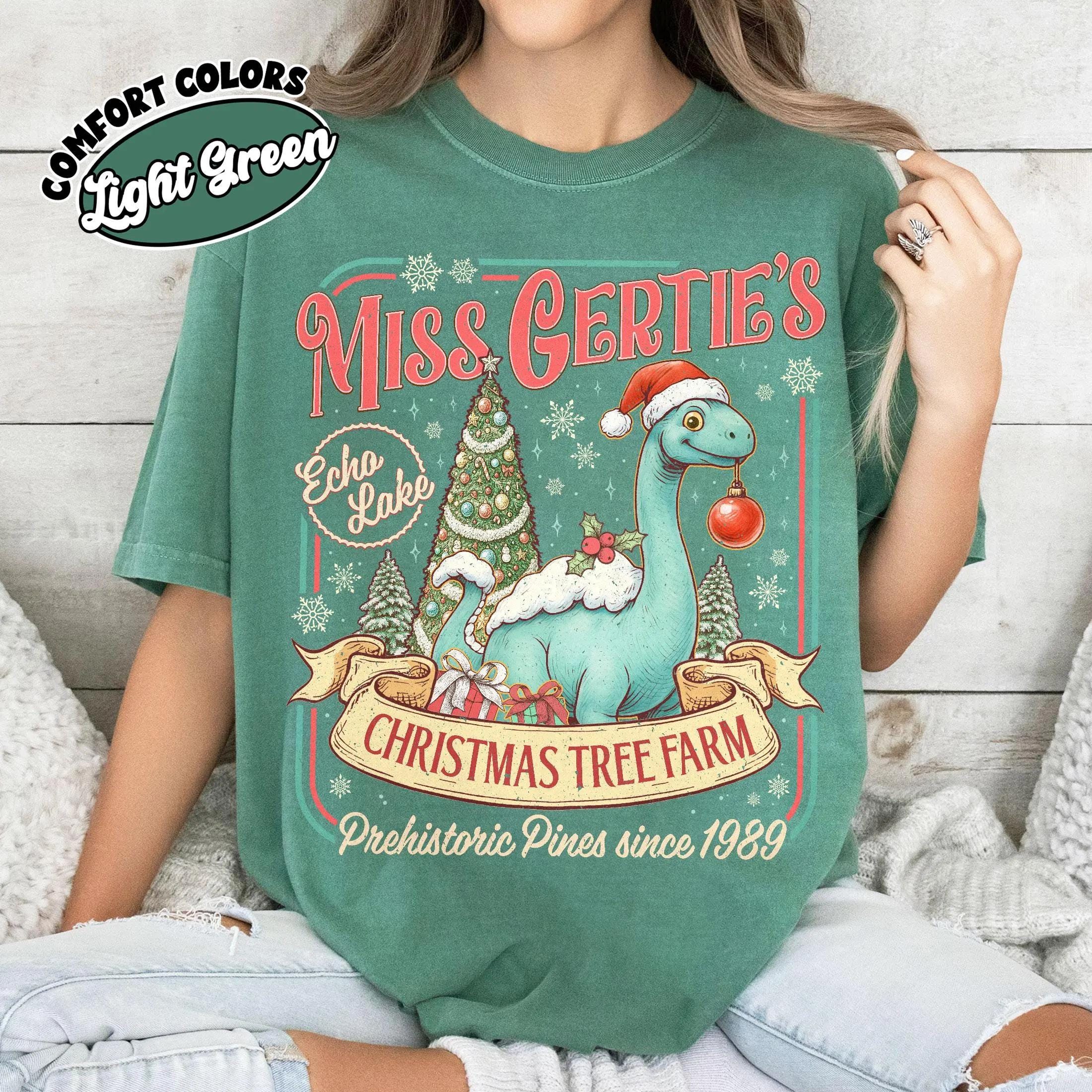 Dinosaur Christmas Tree Farm Comfort Colors Tee, Miss Gertie's Vacation Shirt