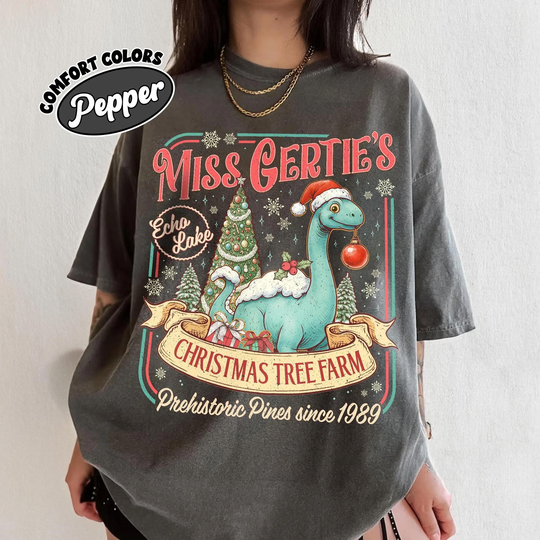 Dinosaur Christmas Tree Farm Comfort Colors Tee, Miss Gertie's Vacation Shirt