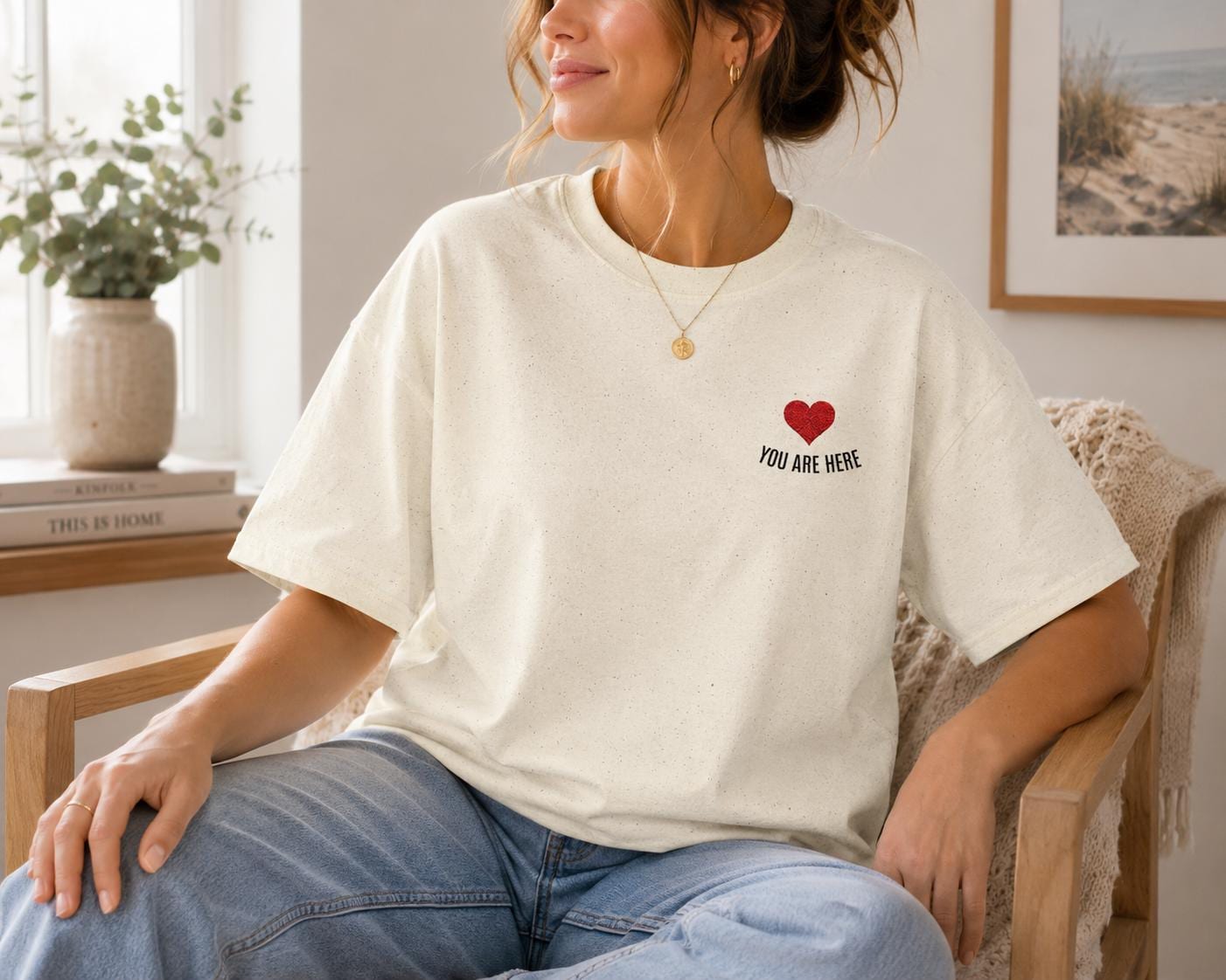 You Are Here Embroidered Sweatshirt, Hoodie or T-Shirt | Minimal Heart Embroidery | Matching Couples Gift | Cozy Unisex Apparel
