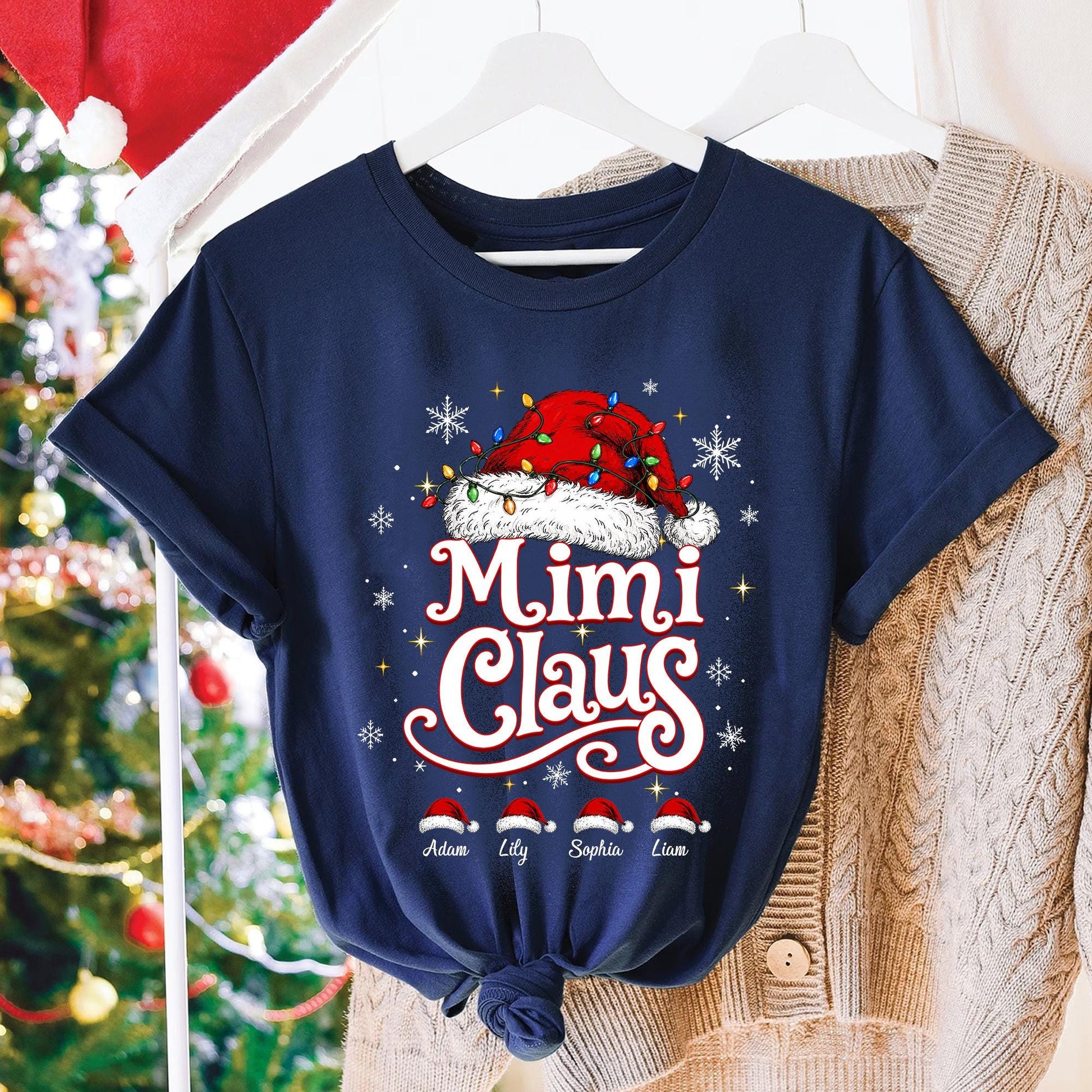 Personalized Grandma Claus Shirt, Festive Nana Mimi Holiday Squad Family Christmas Gift Tee