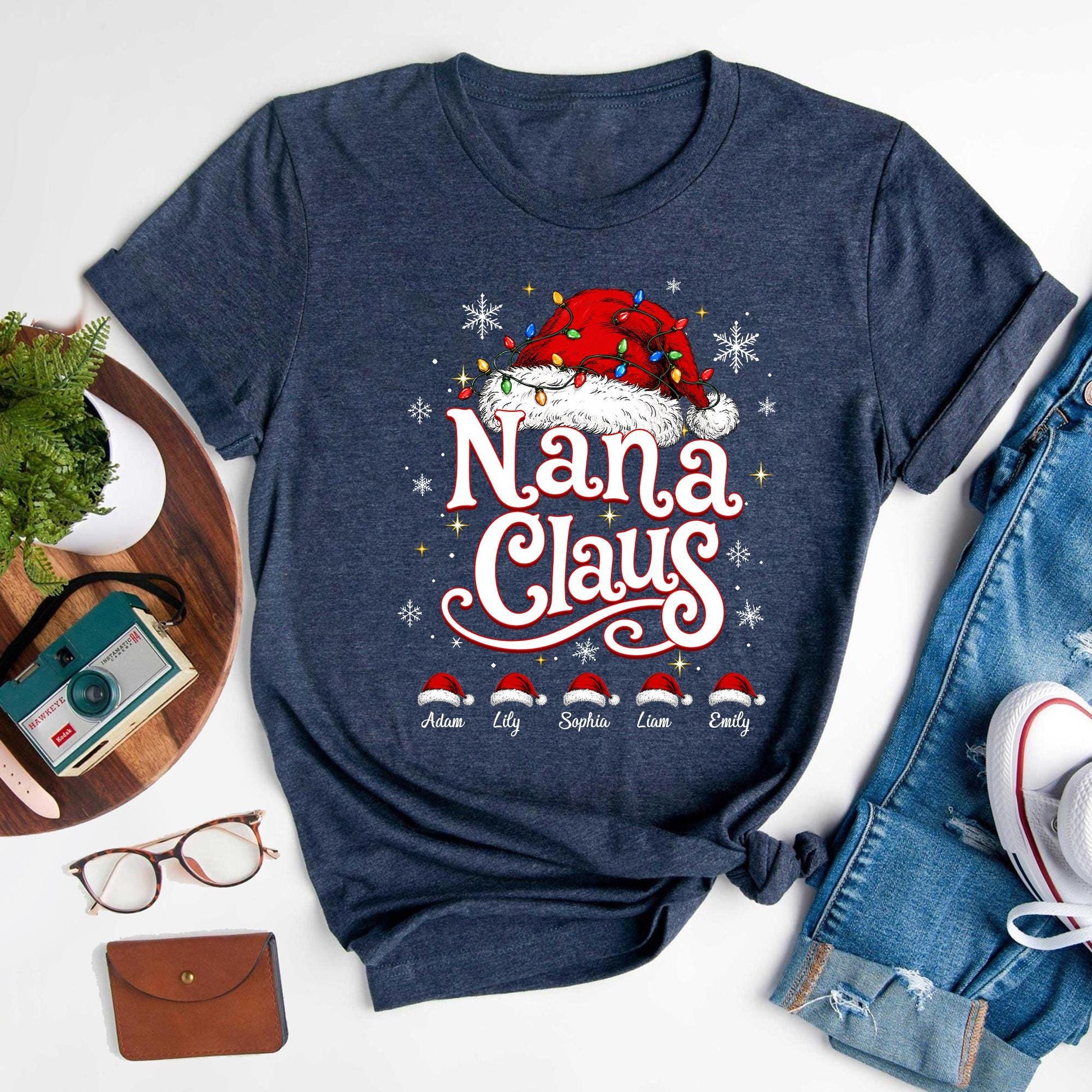 Personalized Grandma Claus Shirt, Festive Nana Mimi Holiday Squad Family Christmas Gift Tee
