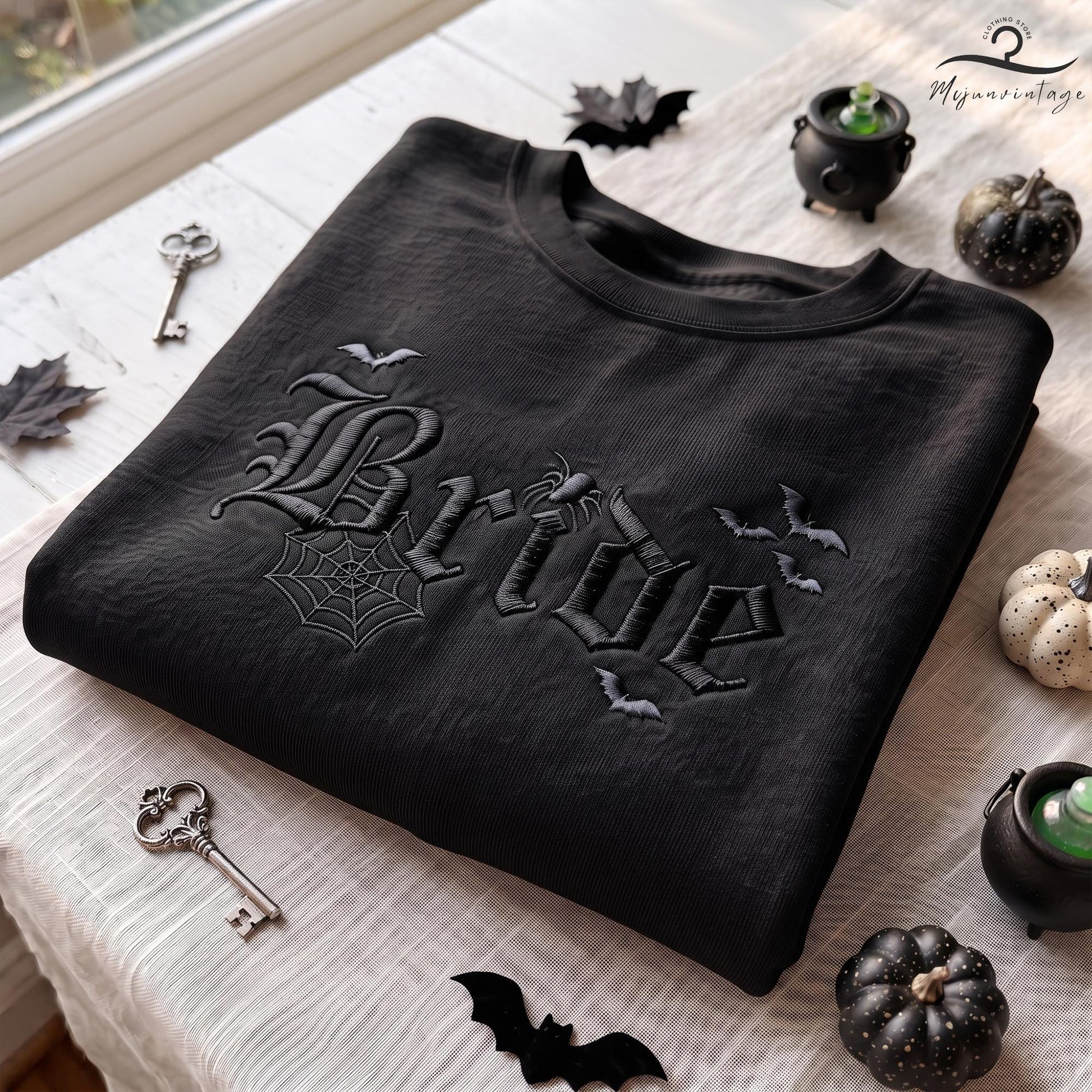 EMBROIDERED Halloween Bride Shirt, Spooky Wedding T-Shirt, Funny Engagement Shirt, Bride To Be Halloween T-Shirt, Witchy Bachelorette Gift
