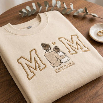 Personalized Mom Embroidered Sweatshirt, Custom Photo Crewneck, Mama Portrait Embroidery Shirt, Varsity Mom Sweatshirt, Mother's Day Gift