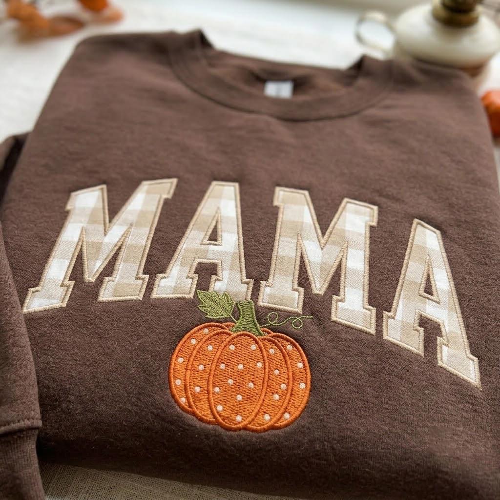 Embroidered Custom Mama Mimi Sweatshirt, Matching Cozy Season Crewneck, Gingham Mama Applique Shirt, Family Trip Gift