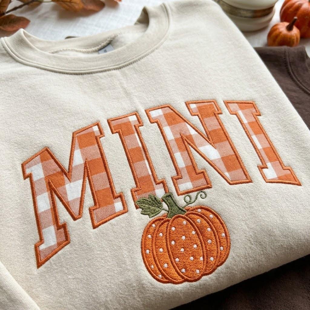 Embroidered Custom Mama Mimi Sweatshirt, Matching Cozy Season Crewneck, Gingham Mama Applique Shirt, Family Trip Gift