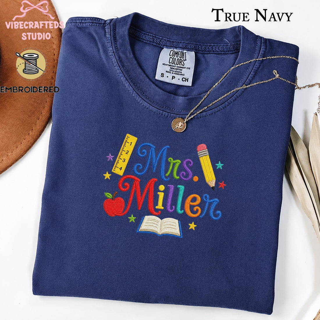 Custom Embroidered Teacher Shirt, Personalized Mrs Ms Name Sweatshirt, Colorful Thread Comfort Colors T-shirt , Back to School Teacher Gift