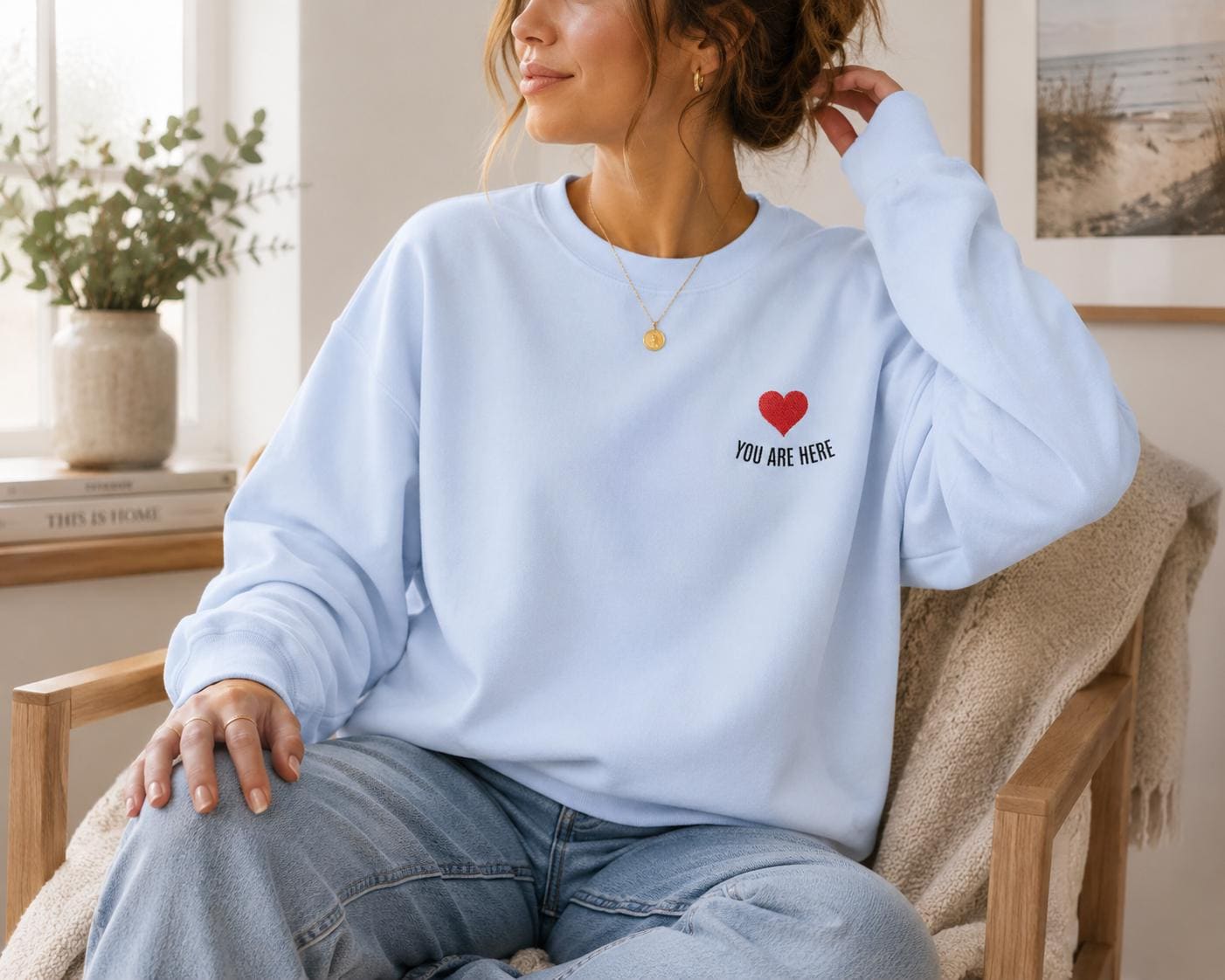 You Are Here Embroidered Sweatshirt, Hoodie or T-Shirt | Minimal Heart Embroidery | Matching Couples Gift | Cozy Unisex Apparel