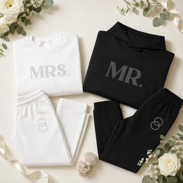 Personalized Mr Mrs Sweatshirt Couple Hoodie Set Matching Joggers Wedding Gift Bridal Shower Gift Honeymoon Embroidered Couple Sweatshirts