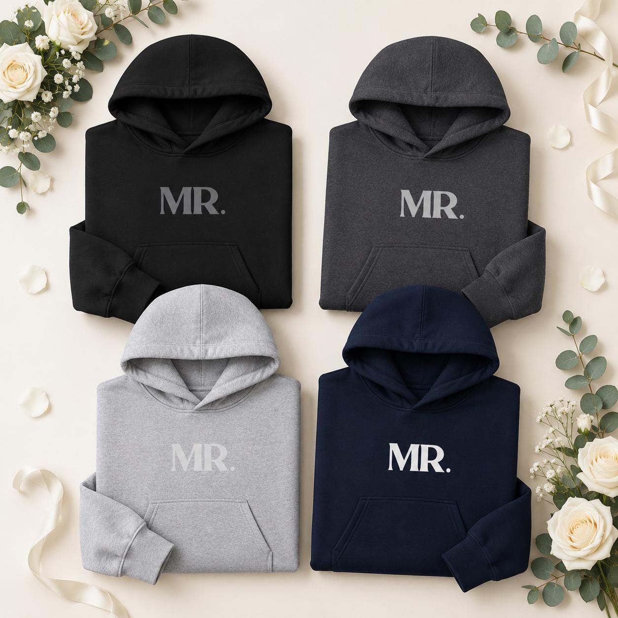 Personalized Mr Mrs Sweatshirt Couple Hoodie Set Matching Joggers Wedding Gift Bridal Shower Gift Honeymoon Embroidered Couple Sweatshirts