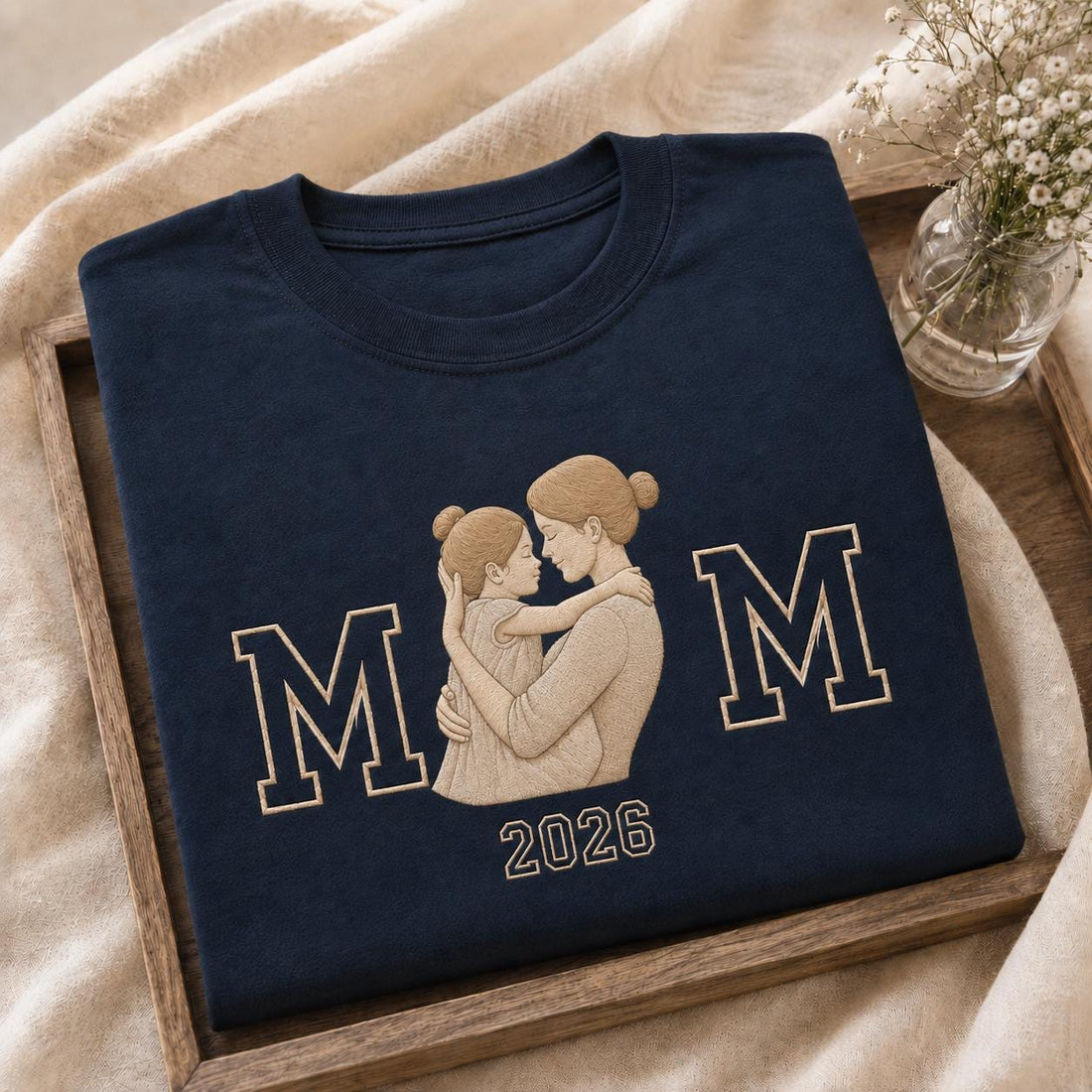 Mothers Day Embroidered Photo Portrait Sweatshirt, Custom Mom Keepsake, Family Portrait Gift, Unique Gift for Mom