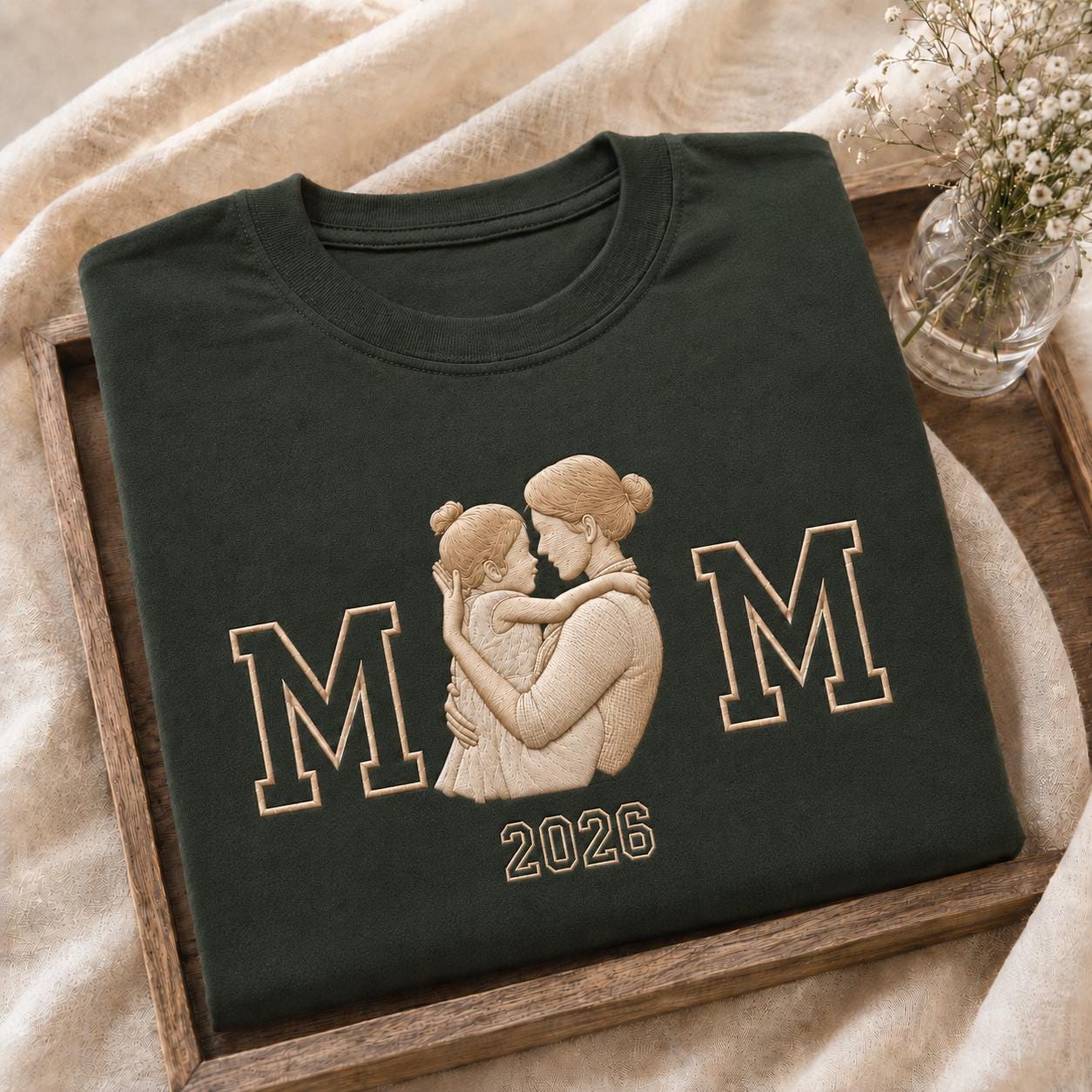 Mothers Day Embroidered Photo Portrait Sweatshirt, Custom Mom Keepsake, Family Portrait Gift, Unique Gift for Mom