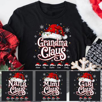 Personalized Grandma Claus Shirt, Festive Nana Mimi Holiday Squad Family Christmas Gift Tee