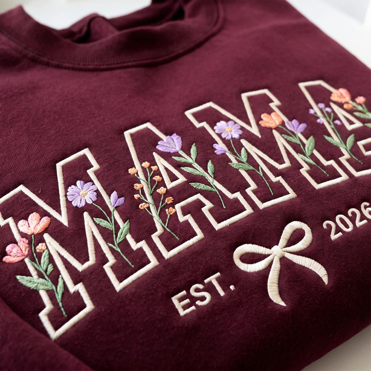 Personalized Embroidered Mama Sweatshirt, Floral Mama Crewneck, Christmas Gift for Mom, New Mom Gift, Custom Sleeve Name